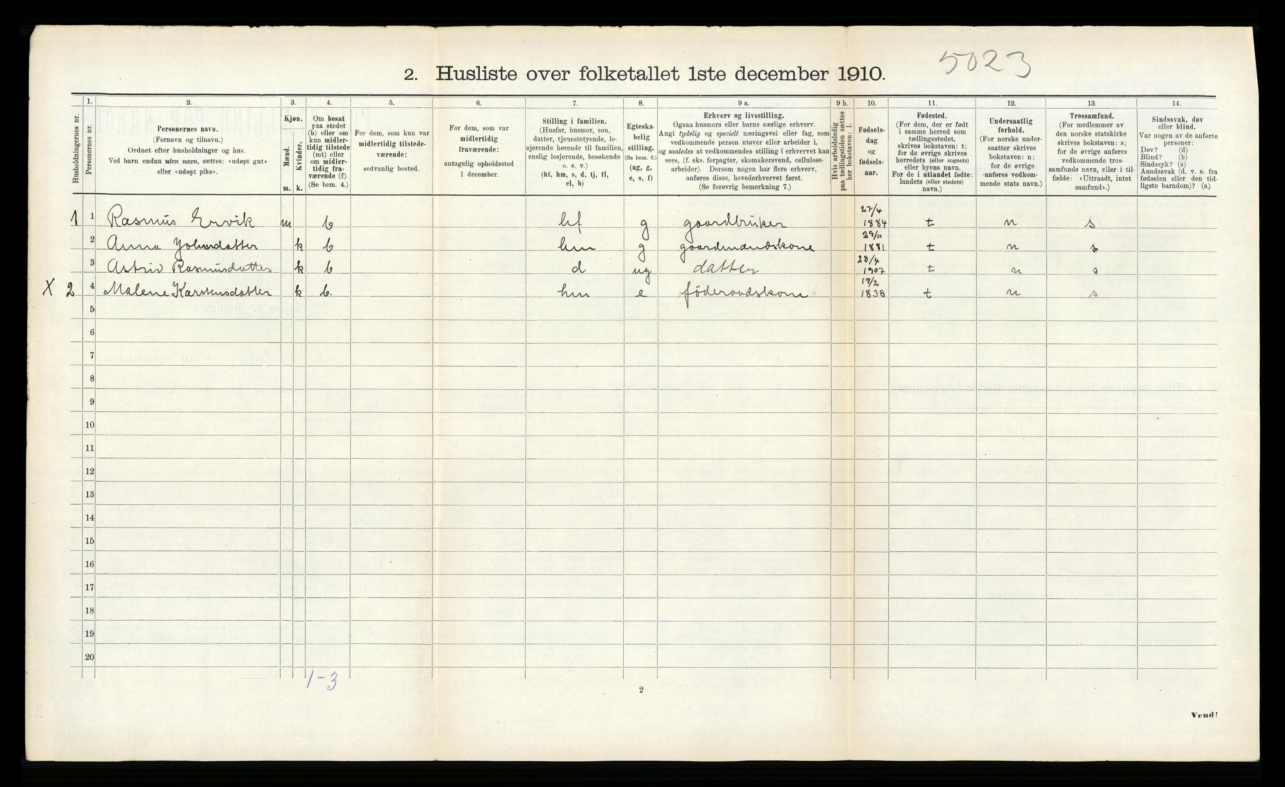 RA, 1910 census for Volda, 1910, p. 155