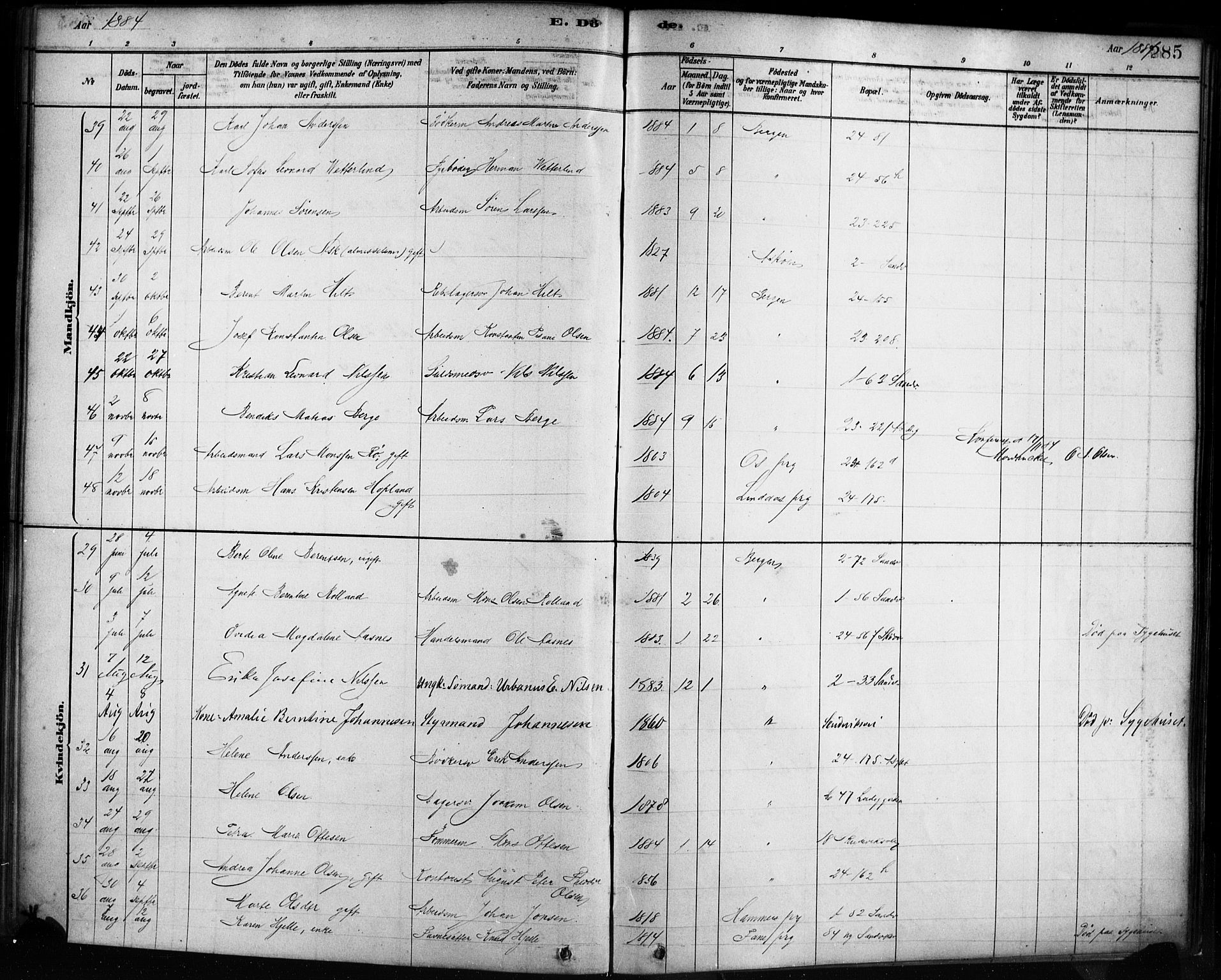 Sandviken Sokneprestembete, AV/SAB-A-77601/H/Ha/L0002: Parish register (official) no. A 2, 1878-1896, p. 285