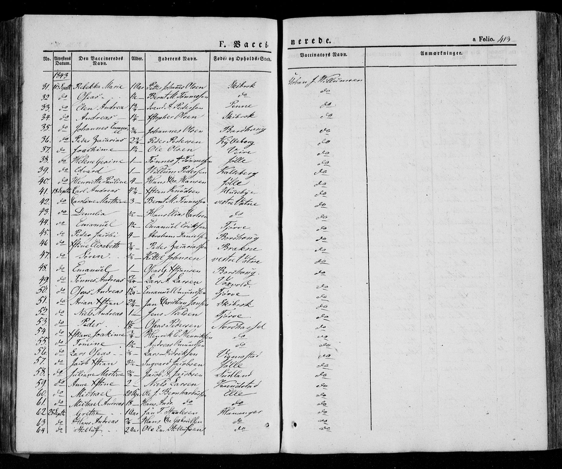 Lista sokneprestkontor, AV/SAK-1111-0027/F/Fa/L0009: Parish register (official) no. A 9, 1835-1846, p. 413