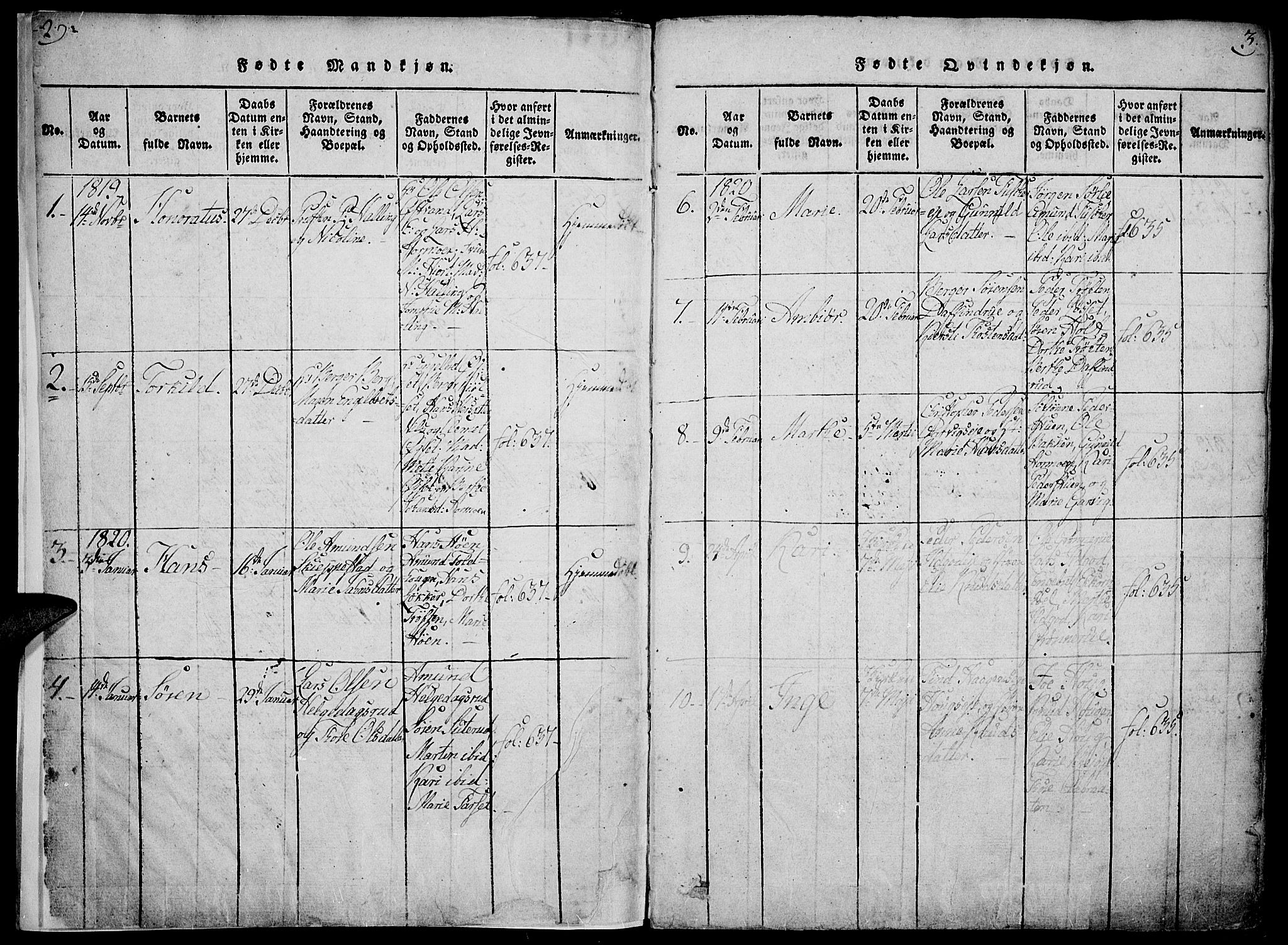 Nord-Odal prestekontor, AV/SAH-PREST-032/H/Ha/Haa/L0001: Parish register (official) no. 1, 1819-1838, p. 2-3