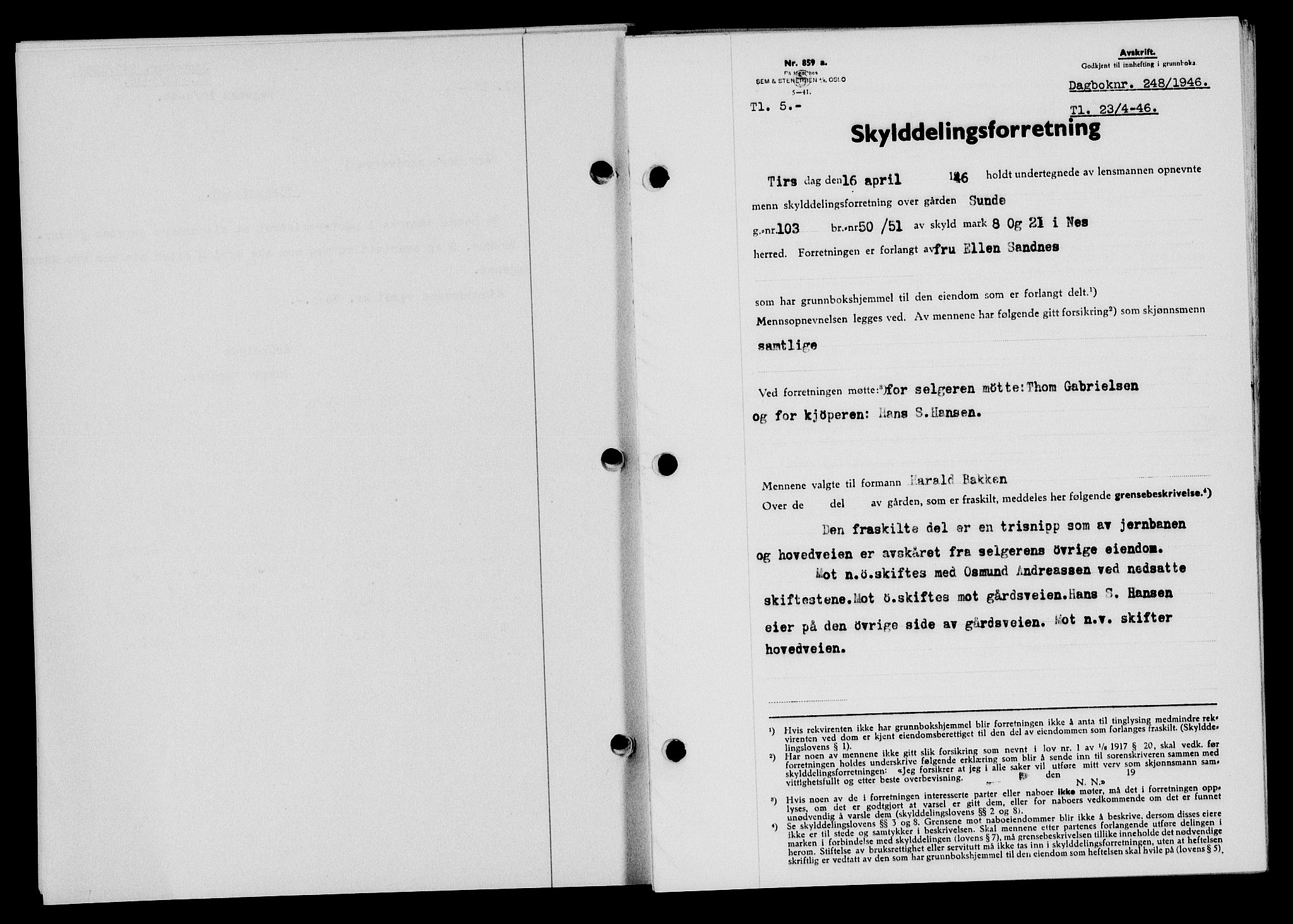 Flekkefjord sorenskriveri, AV/SAK-1221-0001/G/Gb/Gba/L0060: Mortgage book no. A-8, 1945-1946, Diary no: : 248/1946