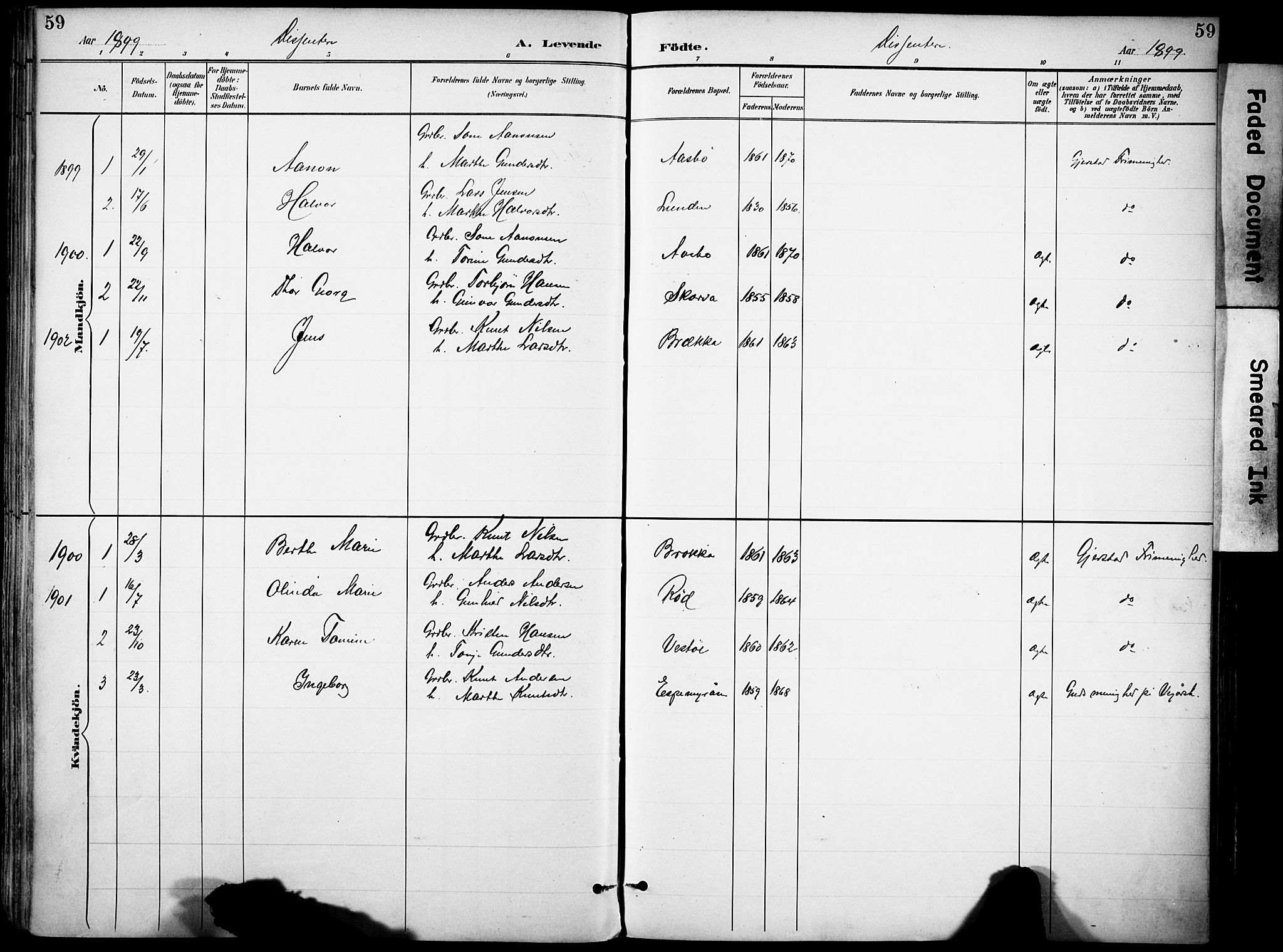 Gjerstad sokneprestkontor, SAK/1111-0014/F/Fa/Faa/L0010: Parish register (official) no. A 10, 1891-1902, p. 59