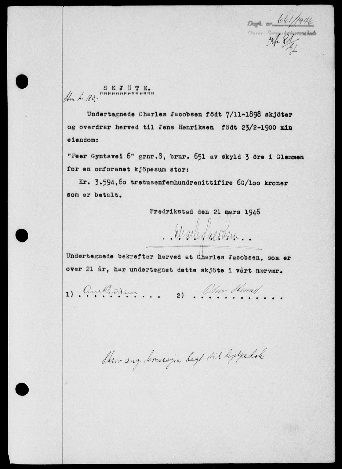 Onsøy sorenskriveri, SAO/A-10474/G/Ga/Gab/L0015: Mortgage book no. II A-15, 1945-1946, Diary no: : 661/1946