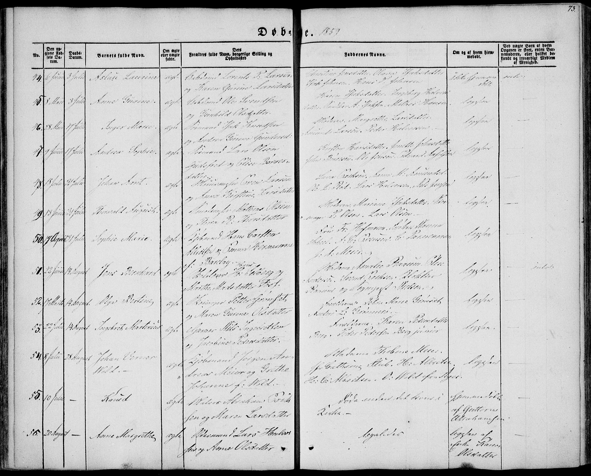 Brevik kirkebøker, AV/SAKO-A-255/F/Fa/L0005: Parish register (official) no. 5, 1847-1865, p. 73