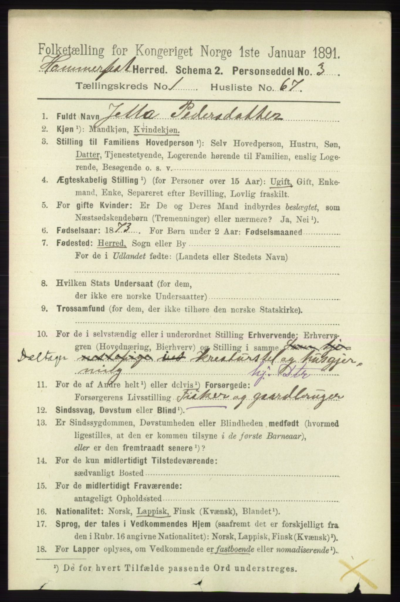 RA, 1891 census for 2016 Hammerfest, 1891, p. 531