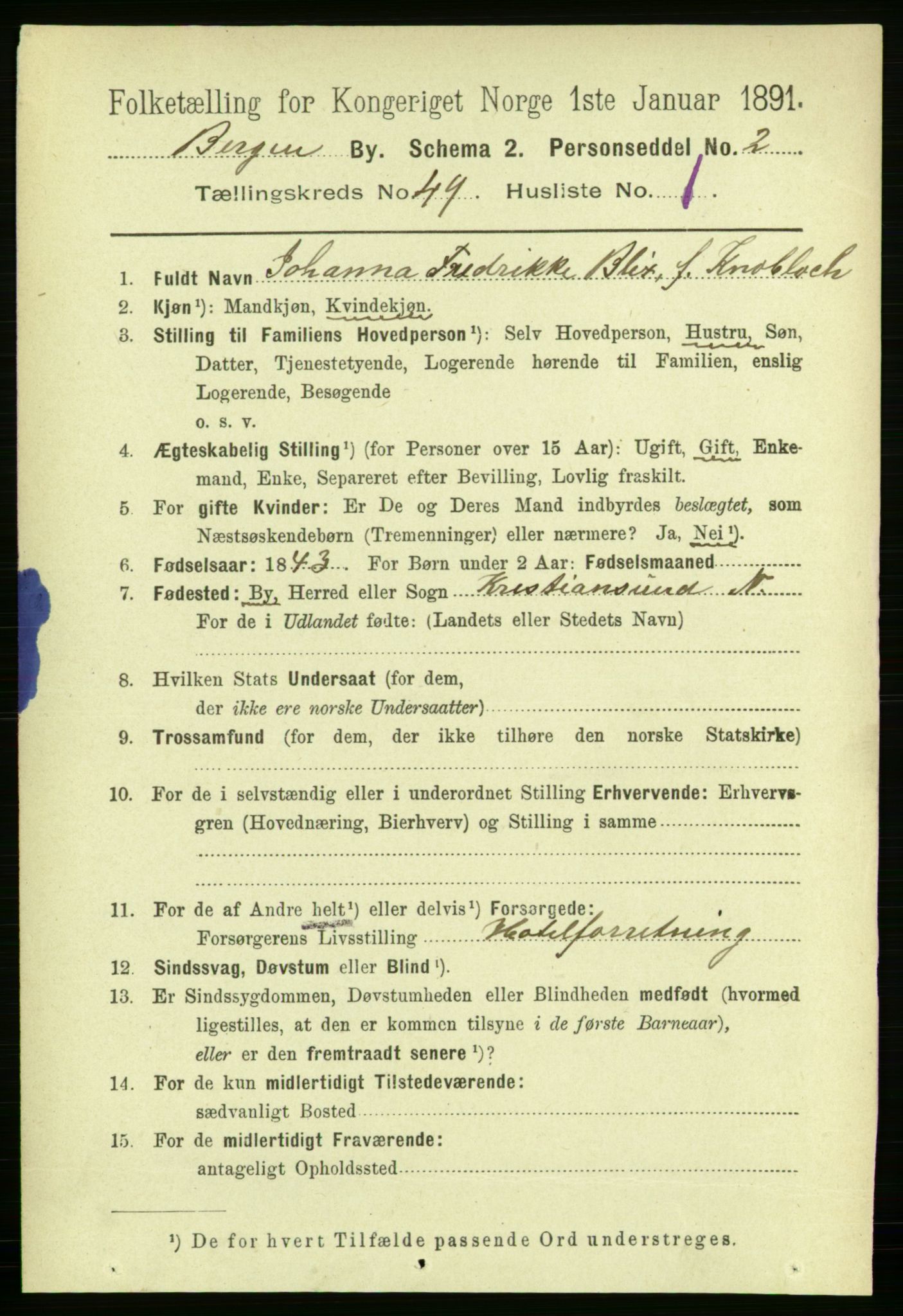 RA, 1891 Census for 1301 Bergen, 1891, p. 58431