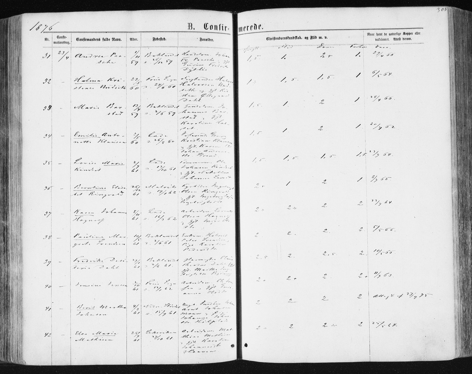 Ministerialprotokoller, klokkerbøker og fødselsregistre - Sør-Trøndelag, AV/SAT-A-1456/604/L0186: Parish register (official) no. 604A07, 1866-1877, p. 306