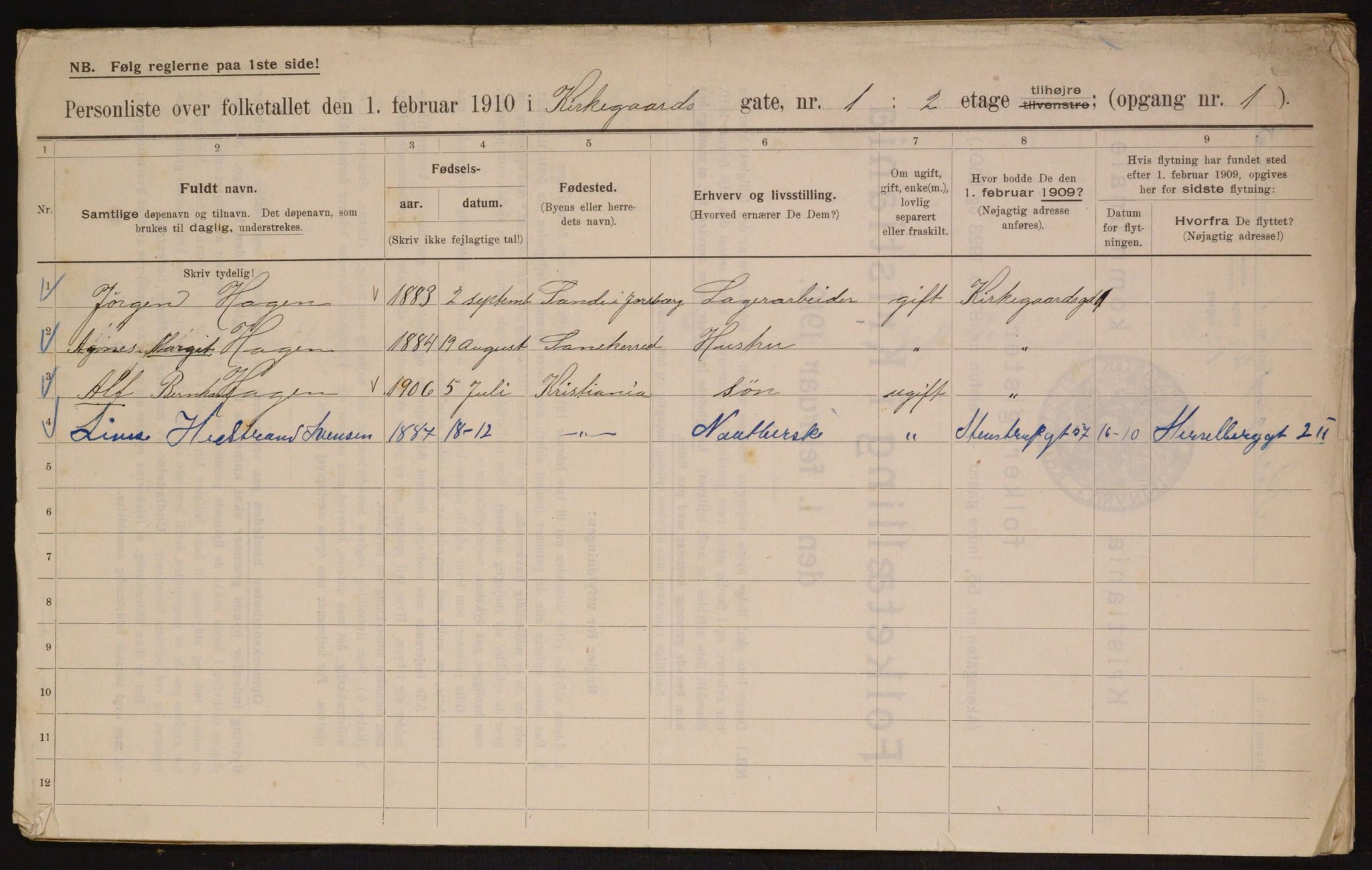 OBA, Municipal Census 1910 for Kristiania, 1910, p. 48486