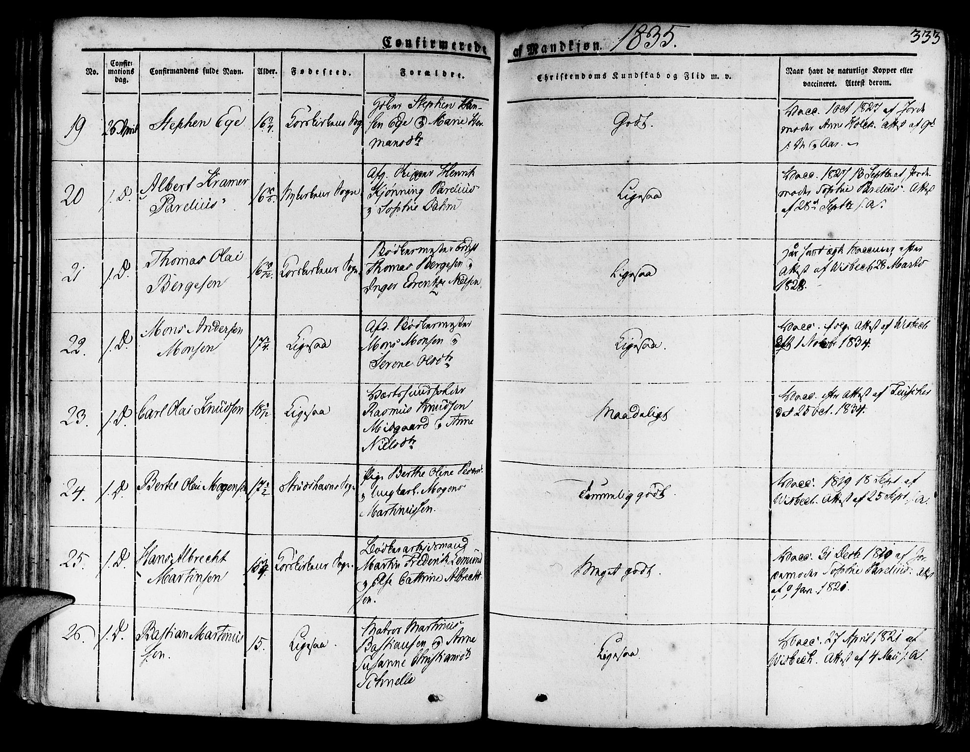 Korskirken sokneprestembete, AV/SAB-A-76101/H/Haa/L0014: Parish register (official) no. A 14, 1823-1835, p. 333