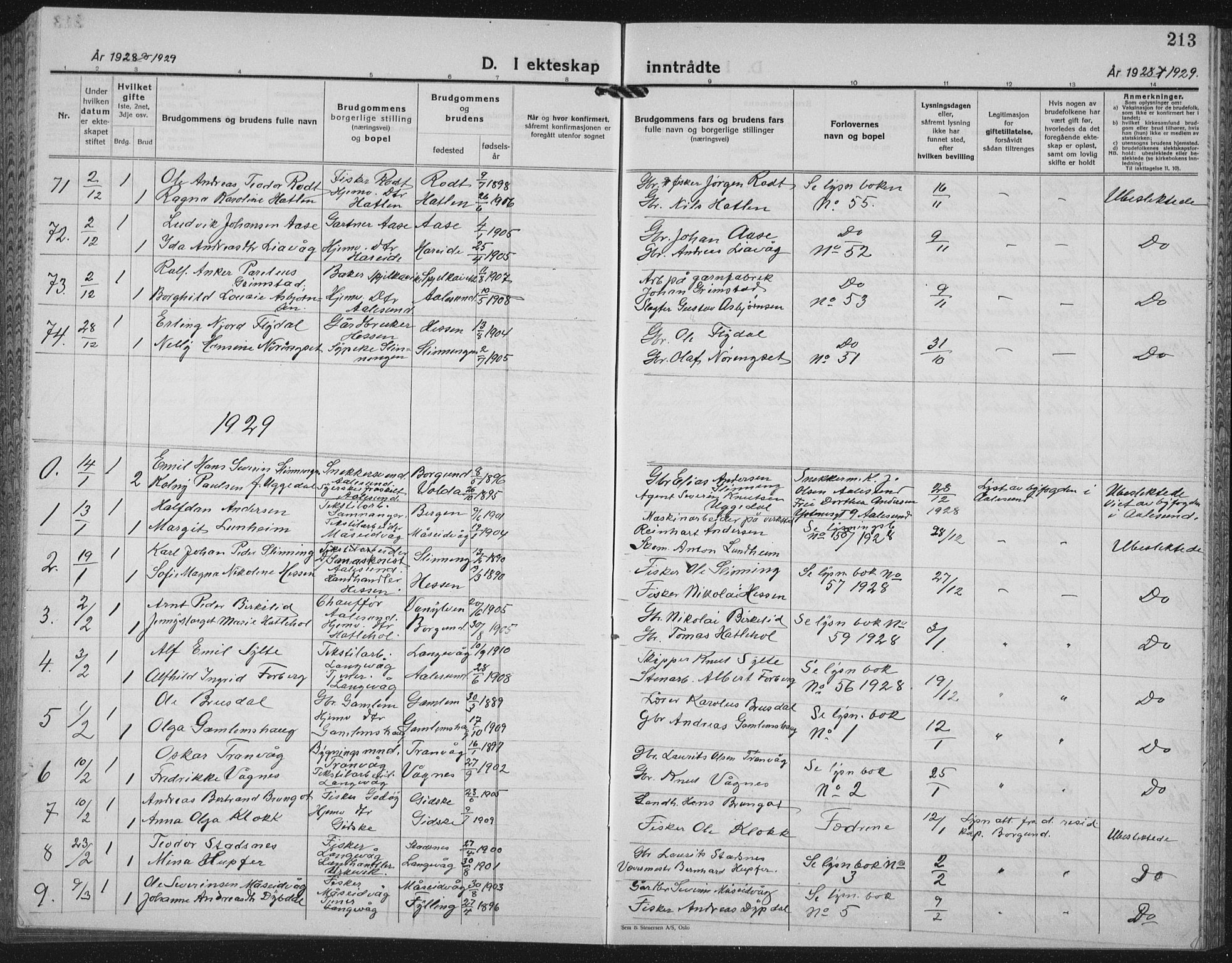 Ministerialprotokoller, klokkerbøker og fødselsregistre - Møre og Romsdal, AV/SAT-A-1454/528/L0436: Parish register (copy) no. 528C17, 1927-1939, p. 213