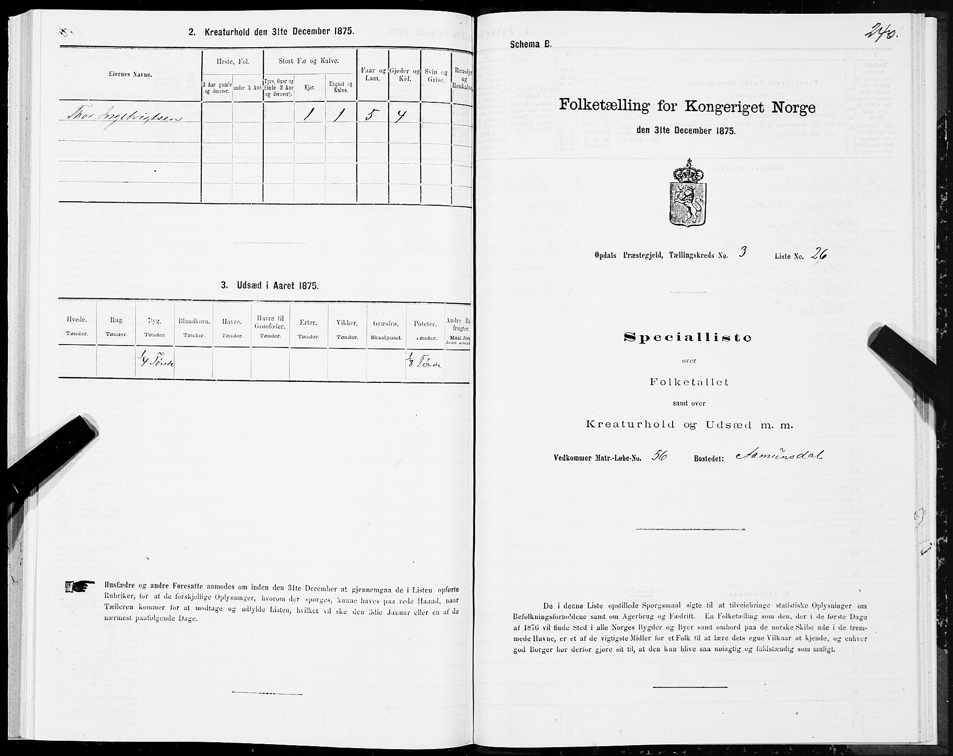 SAT, 1875 census for 1634P Oppdal, 1875, p. 2240