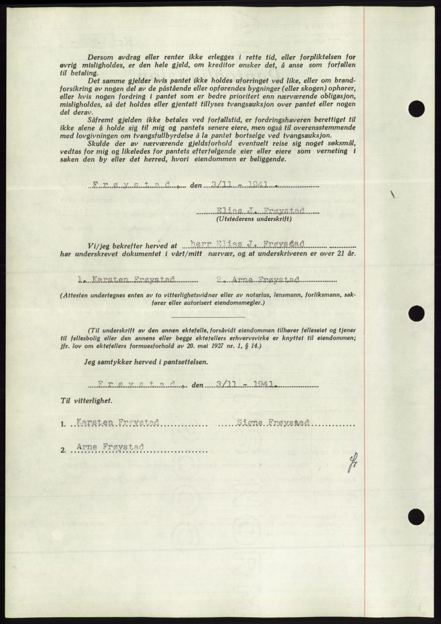 Søre Sunnmøre sorenskriveri, AV/SAT-A-4122/1/2/2C/L0071: Mortgage book no. 65, 1941-1941, Diary no: : 1070/1941