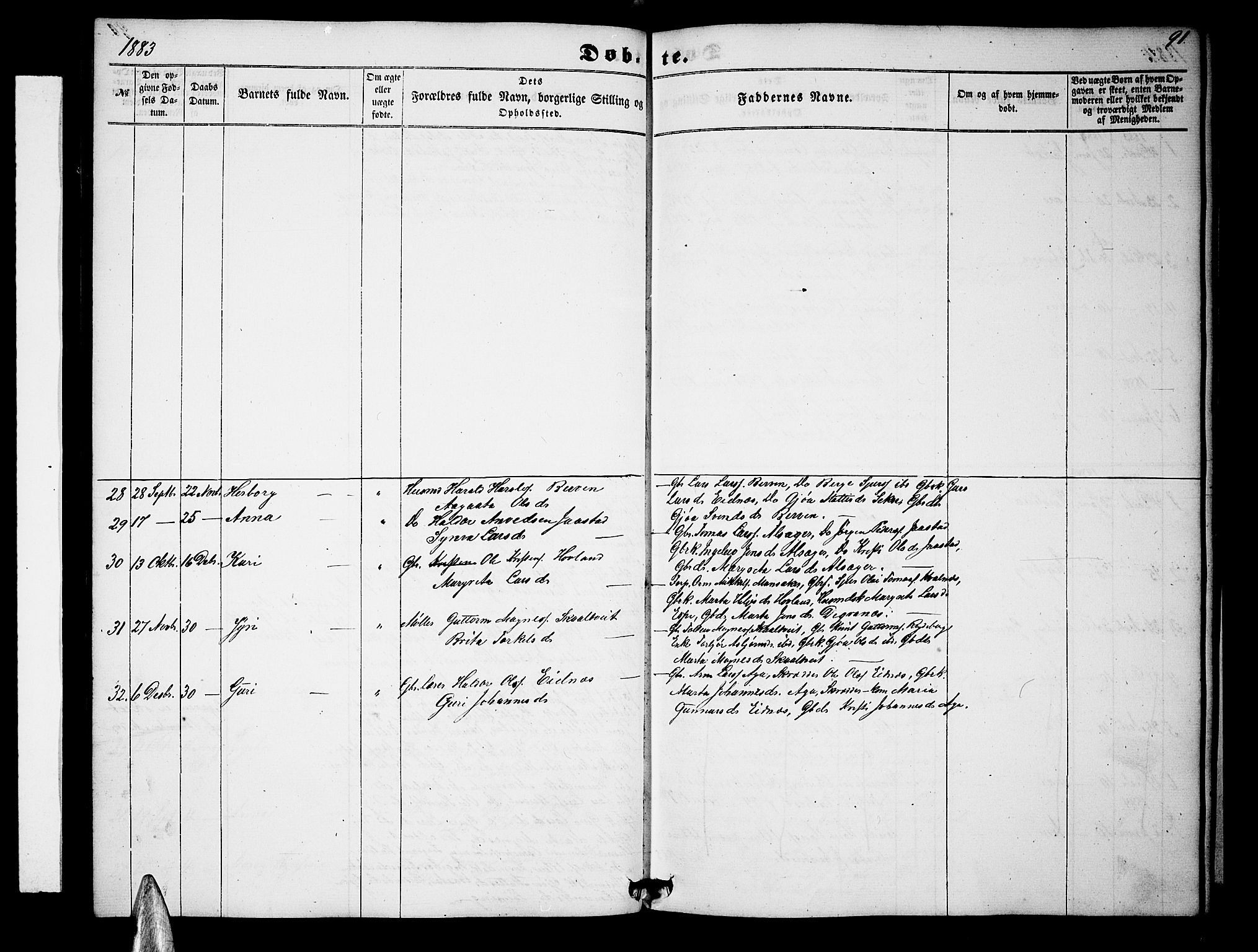 Ullensvang sokneprestembete, SAB/A-78701/H/Hab: Parish register (copy) no. B 10, 1858-1886, p. 91