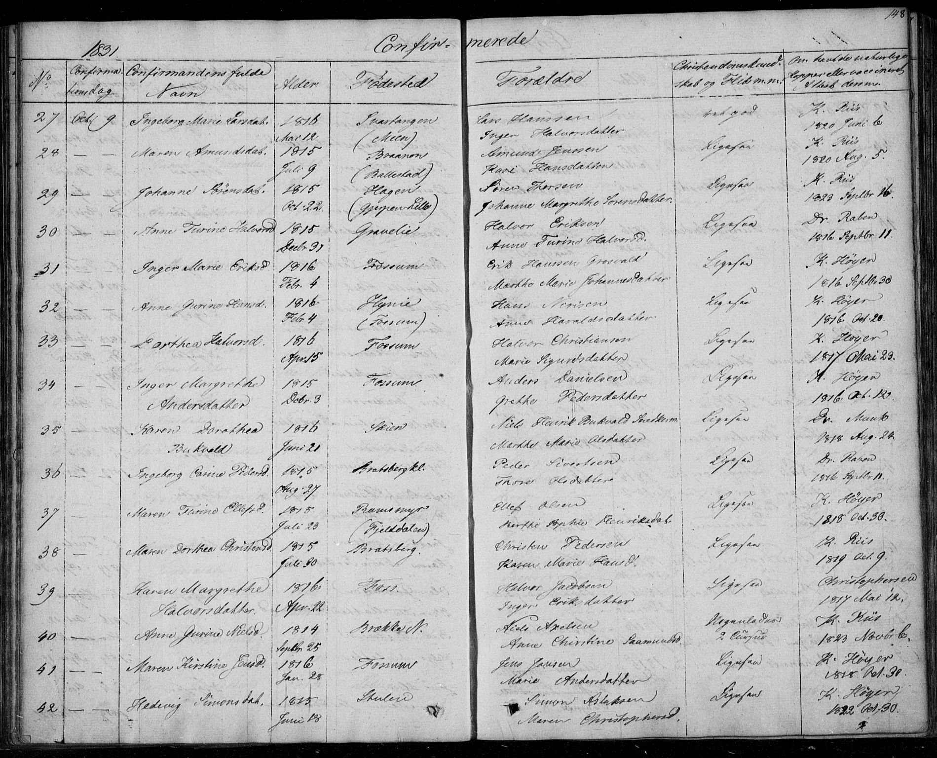 Gjerpen kirkebøker, SAKO/A-265/F/Fa/L0006: Parish register (official) no. I 6, 1829-1834, p. 148