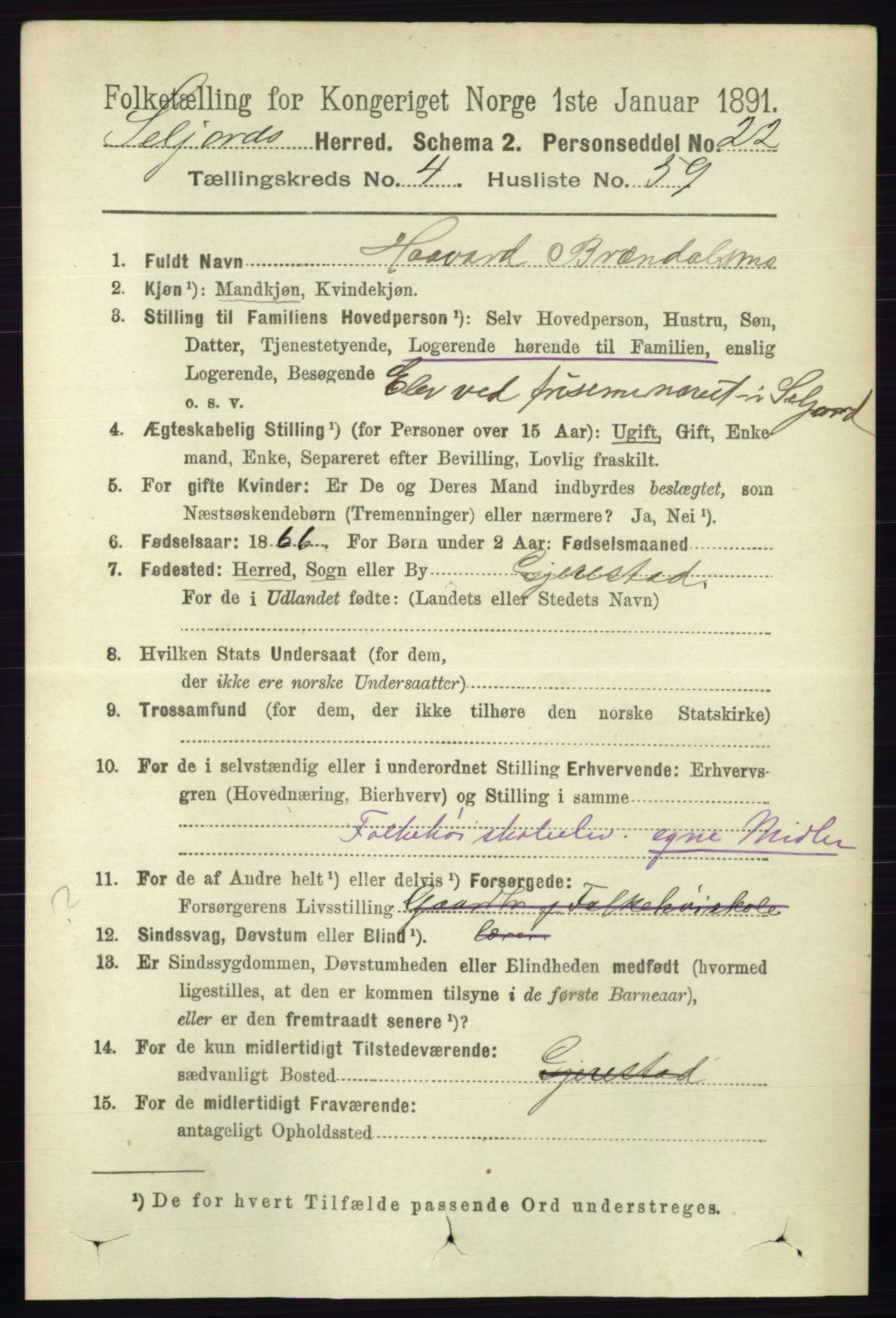 RA, 1891 census for 0828 Seljord, 1891, p. 1643