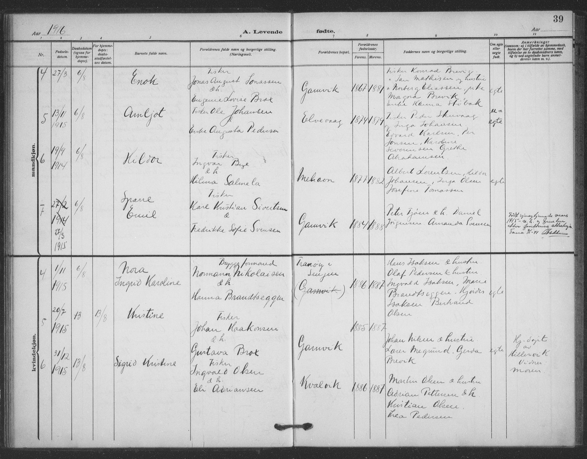 Tana sokneprestkontor, SATØ/S-1334/H/Ha/L0008kirke: Parish register (official) no. 8, 1908-1920, p. 39