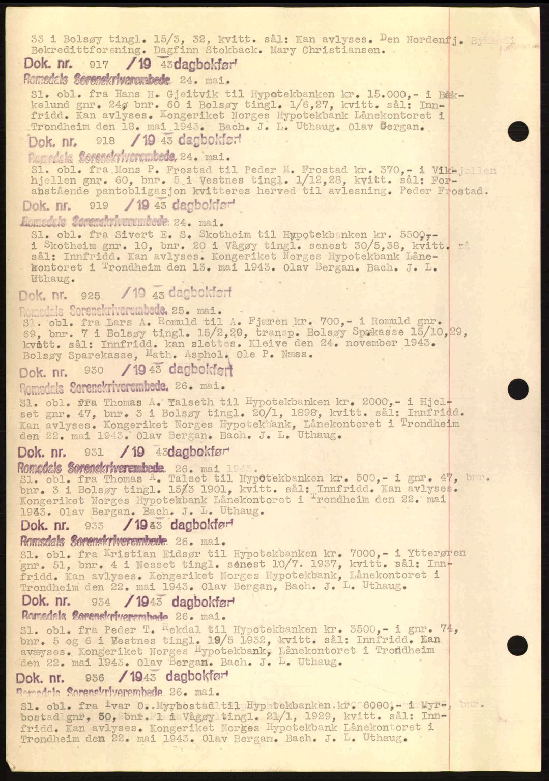 Romsdal sorenskriveri, AV/SAT-A-4149/1/2/2C: Mortgage book no. C1a, 1936-1945, Diary no: : 917/1943