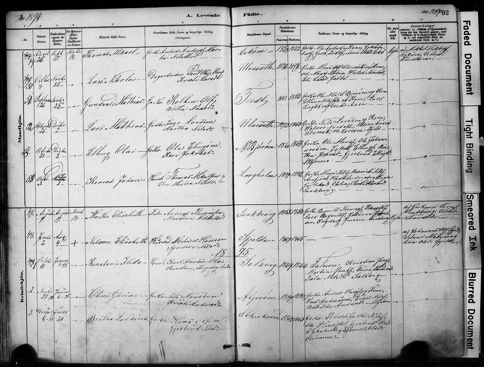Fjell sokneprestembete, SAB/A-75301/H/Hab: Parish register (copy) no. A 4, 1880-1899, p. 92