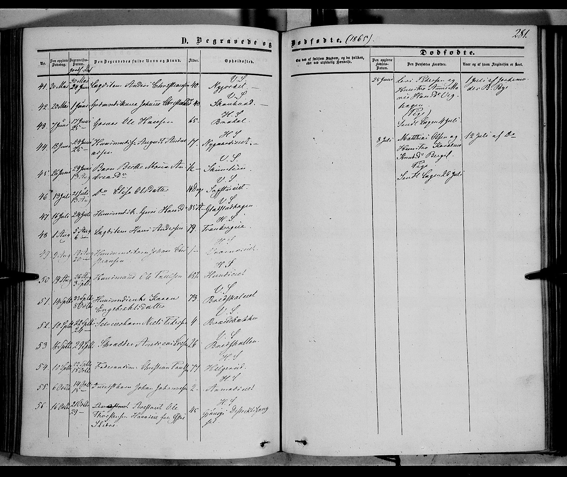 Vardal prestekontor, SAH/PREST-100/H/Ha/Haa/L0006: Parish register (official) no. 6, 1854-1866, p. 281