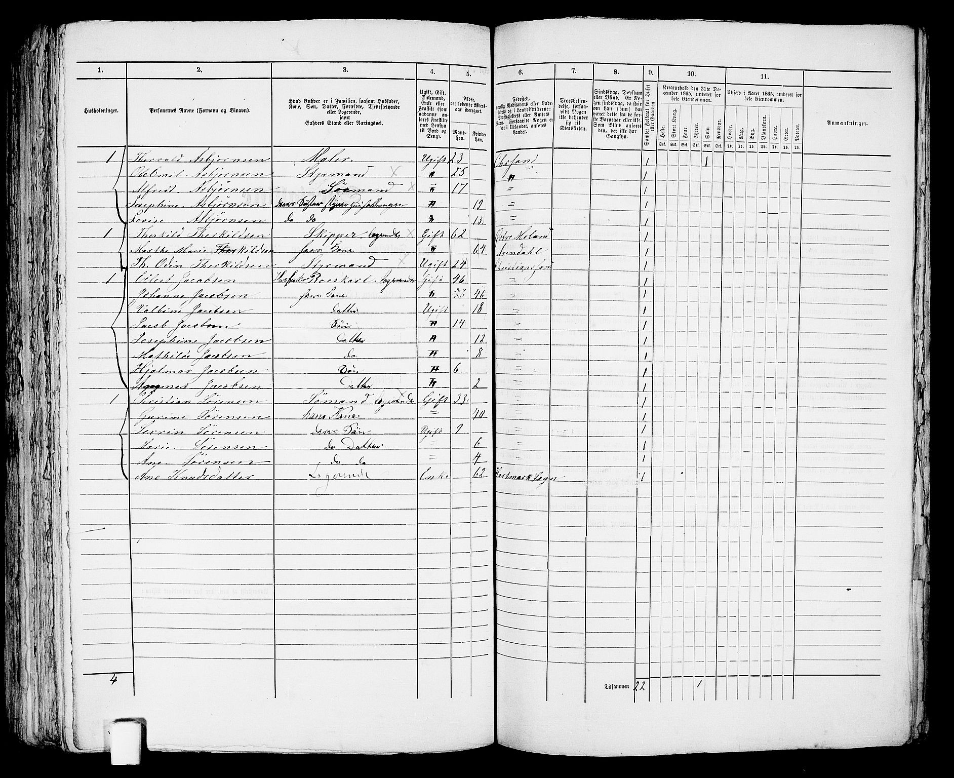 RA, 1865 census for Kristiansand, 1865, p. 333