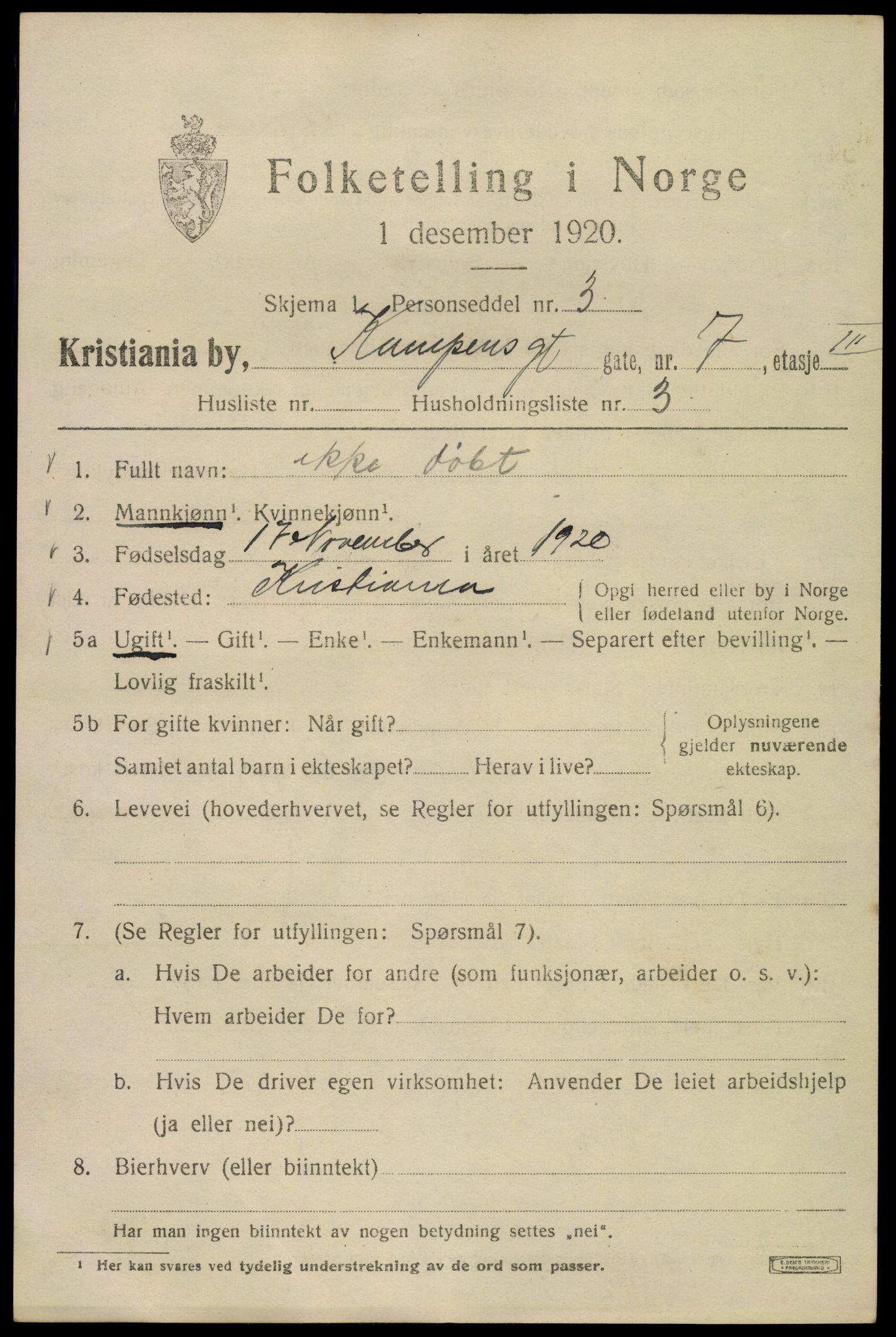 SAO, 1920 census for Kristiania, 1920, p. 326713