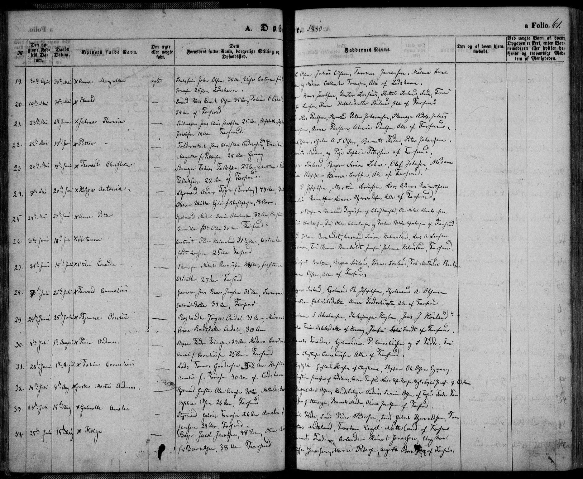 Farsund sokneprestkontor, AV/SAK-1111-0009/F/Fa/L0005: Parish register (official) no. A 5, 1863-1886, p. 61