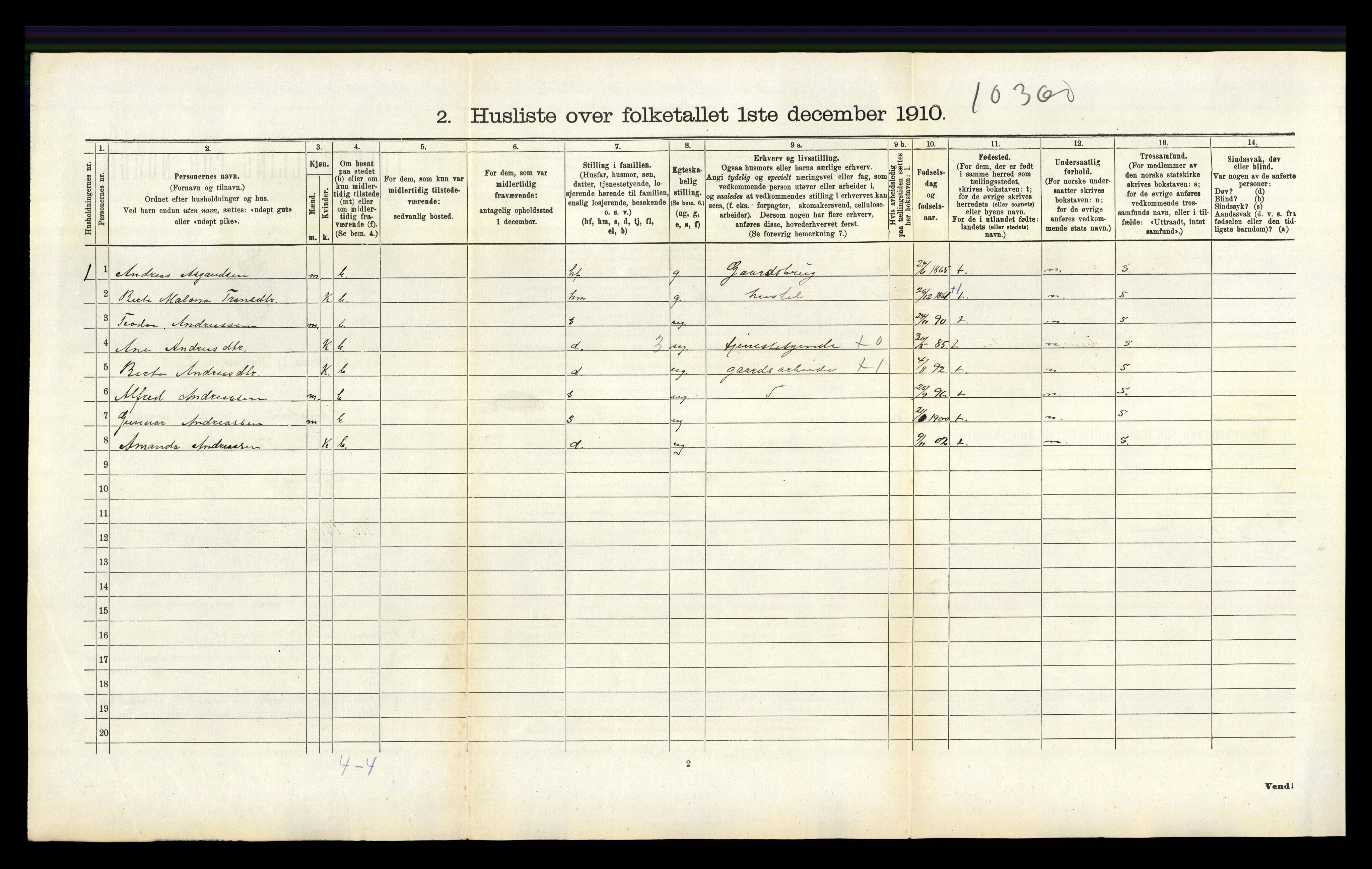 RA, 1910 census for Tonstad, 1910, p. 167