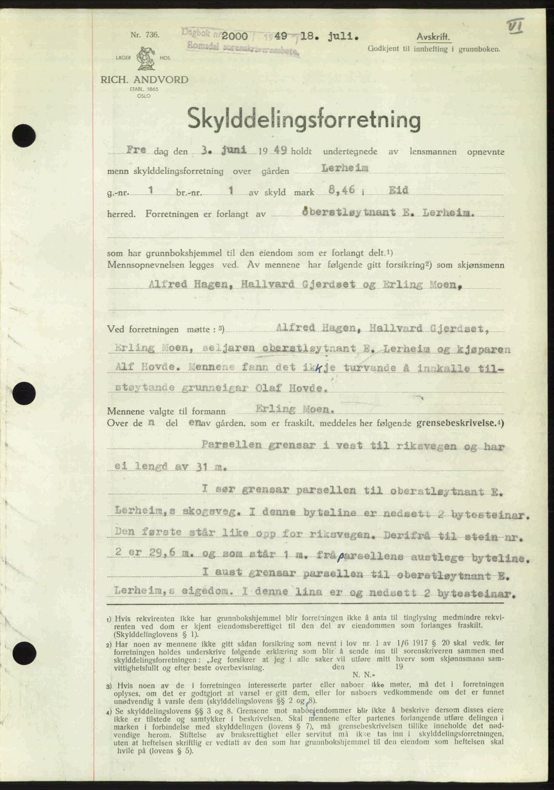 Romsdal sorenskriveri, AV/SAT-A-4149/1/2/2C: Mortgage book no. A30, 1949-1949, Diary no: : 2000/1949