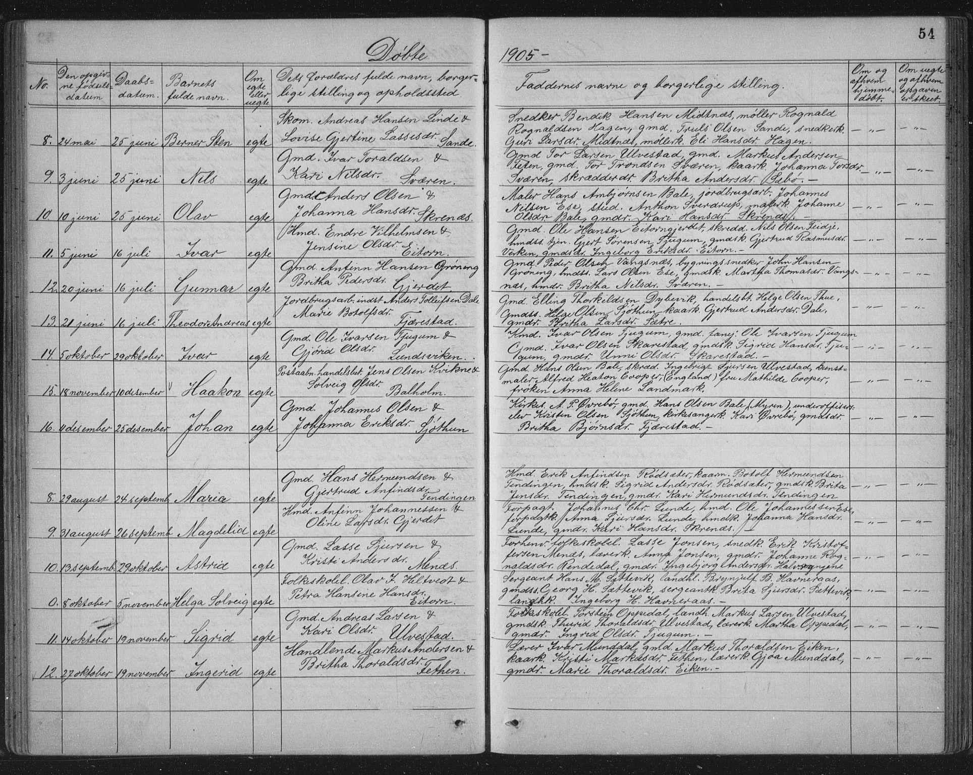 Balestrand sokneprestembete, AV/SAB-A-79601/H/Hab/Haba/L0002: Parish register (copy) no. A 2, 1880-1919, p. 54