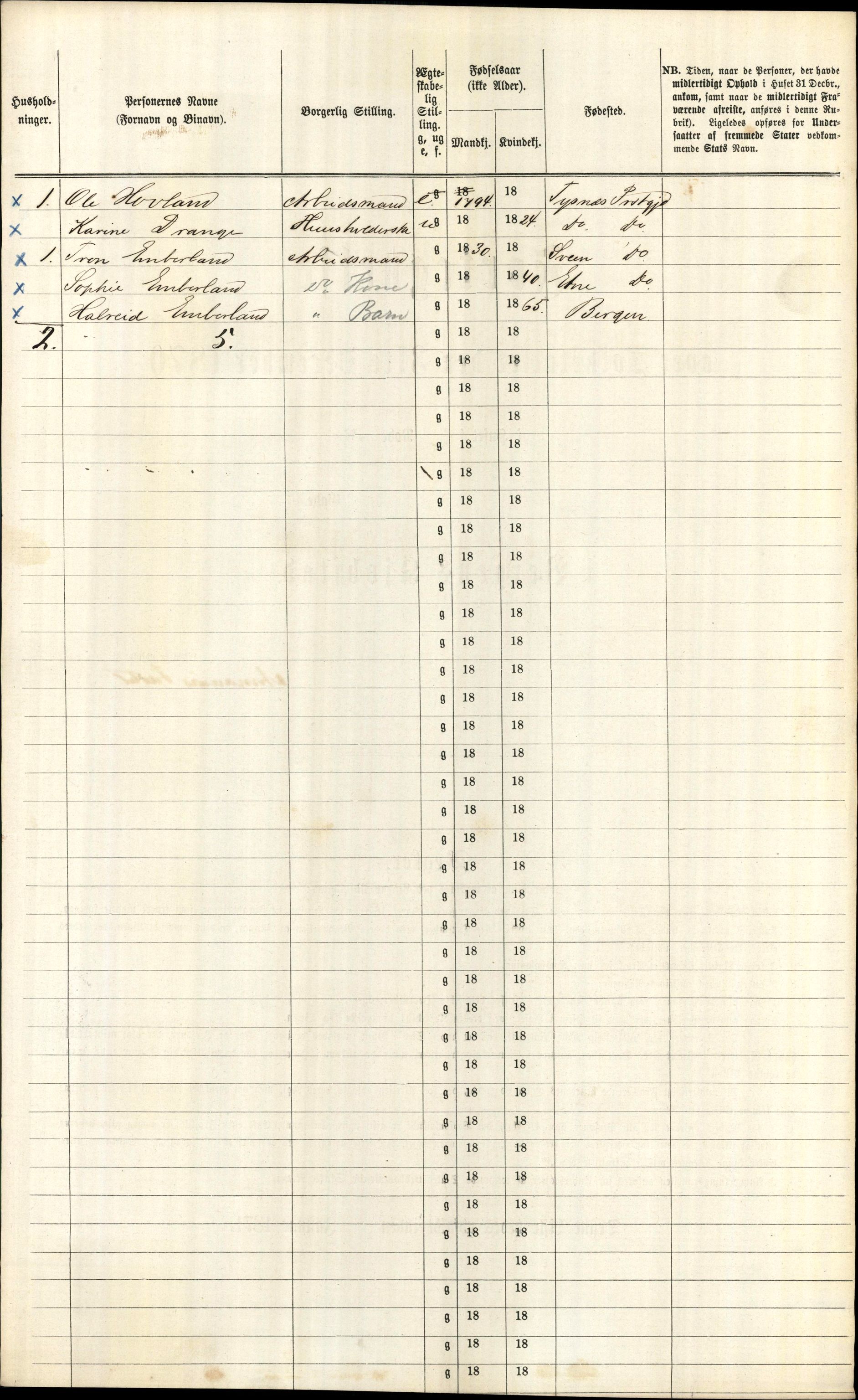 RA, 1870 census for 1301 Bergen, 1870