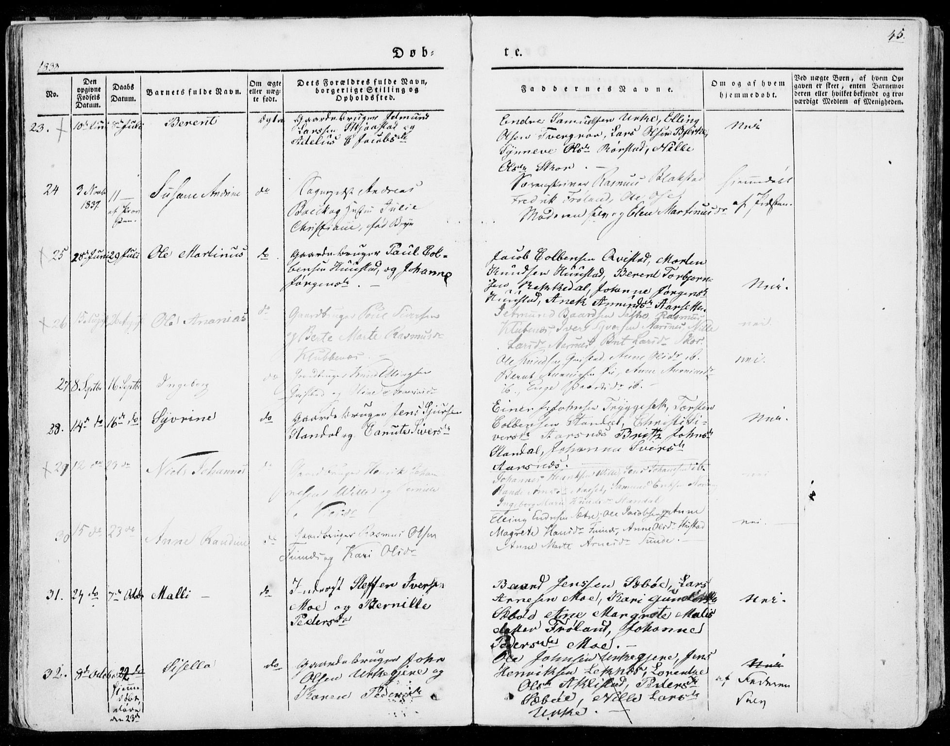 Ministerialprotokoller, klokkerbøker og fødselsregistre - Møre og Romsdal, SAT/A-1454/515/L0208: Parish register (official) no. 515A04, 1830-1846, p. 45