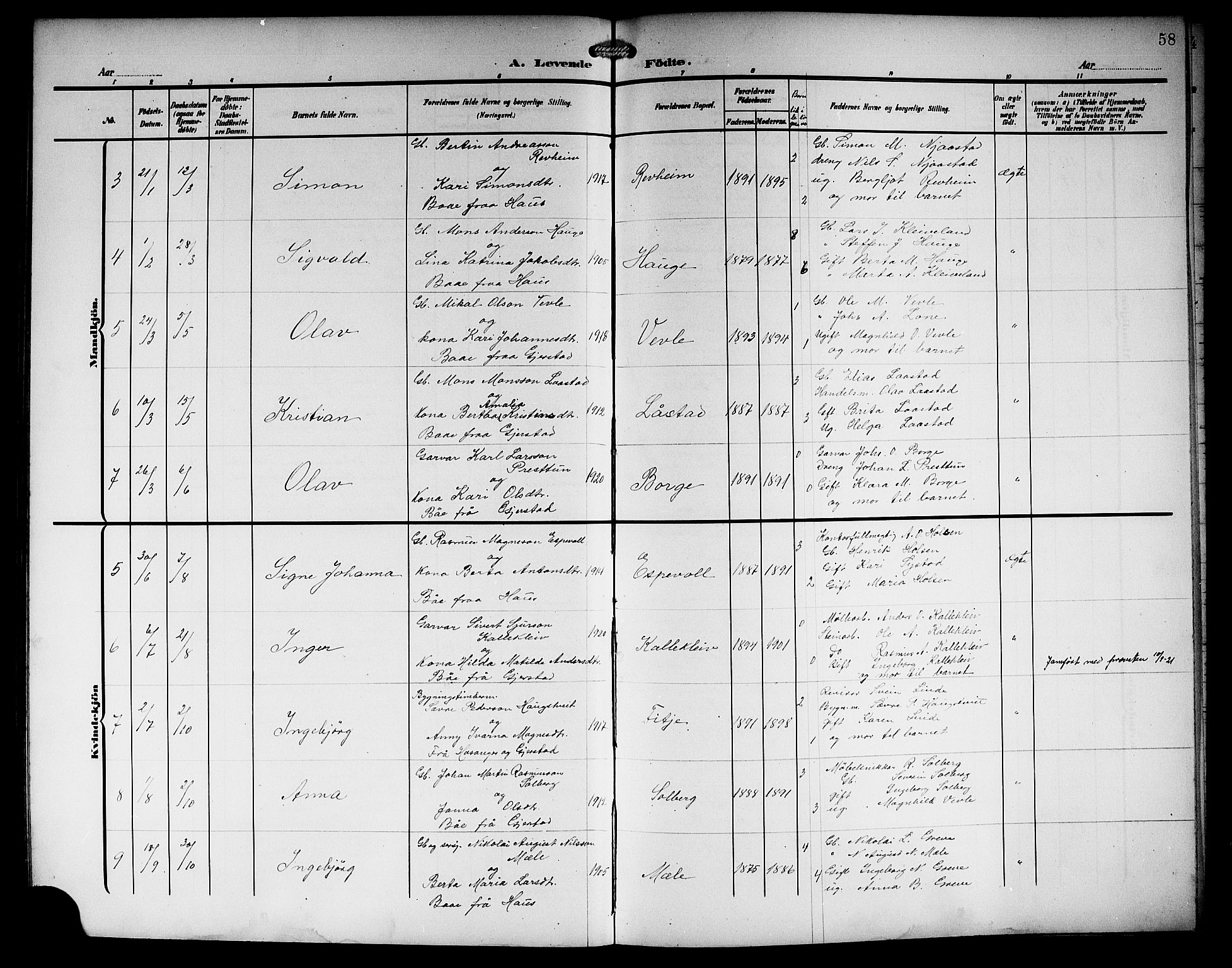 Haus sokneprestembete, SAB/A-75601/H/Hab: Parish register (copy) no. C 4, 1907-1922, p. 58