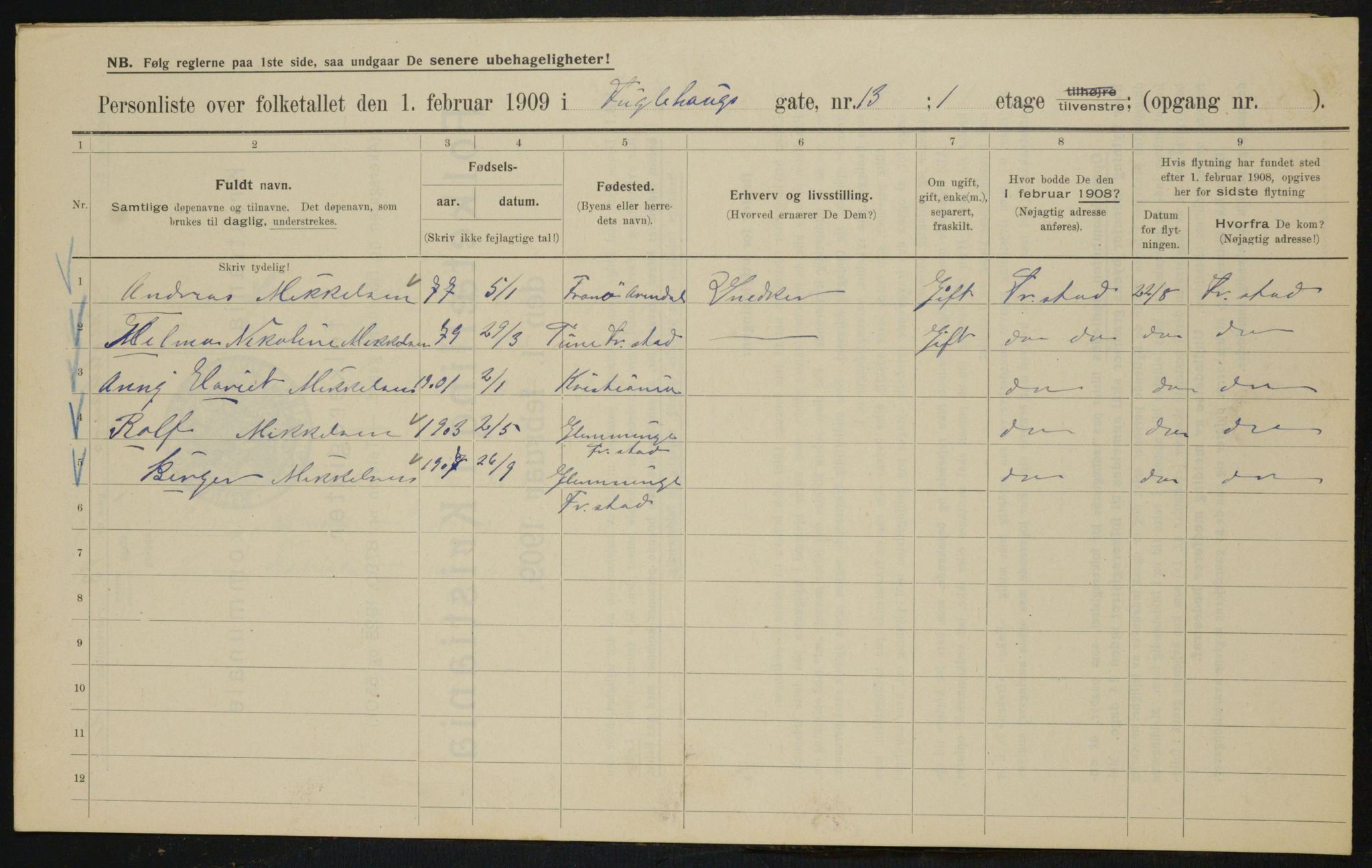 OBA, Municipal Census 1909 for Kristiania, 1909, p. 25915