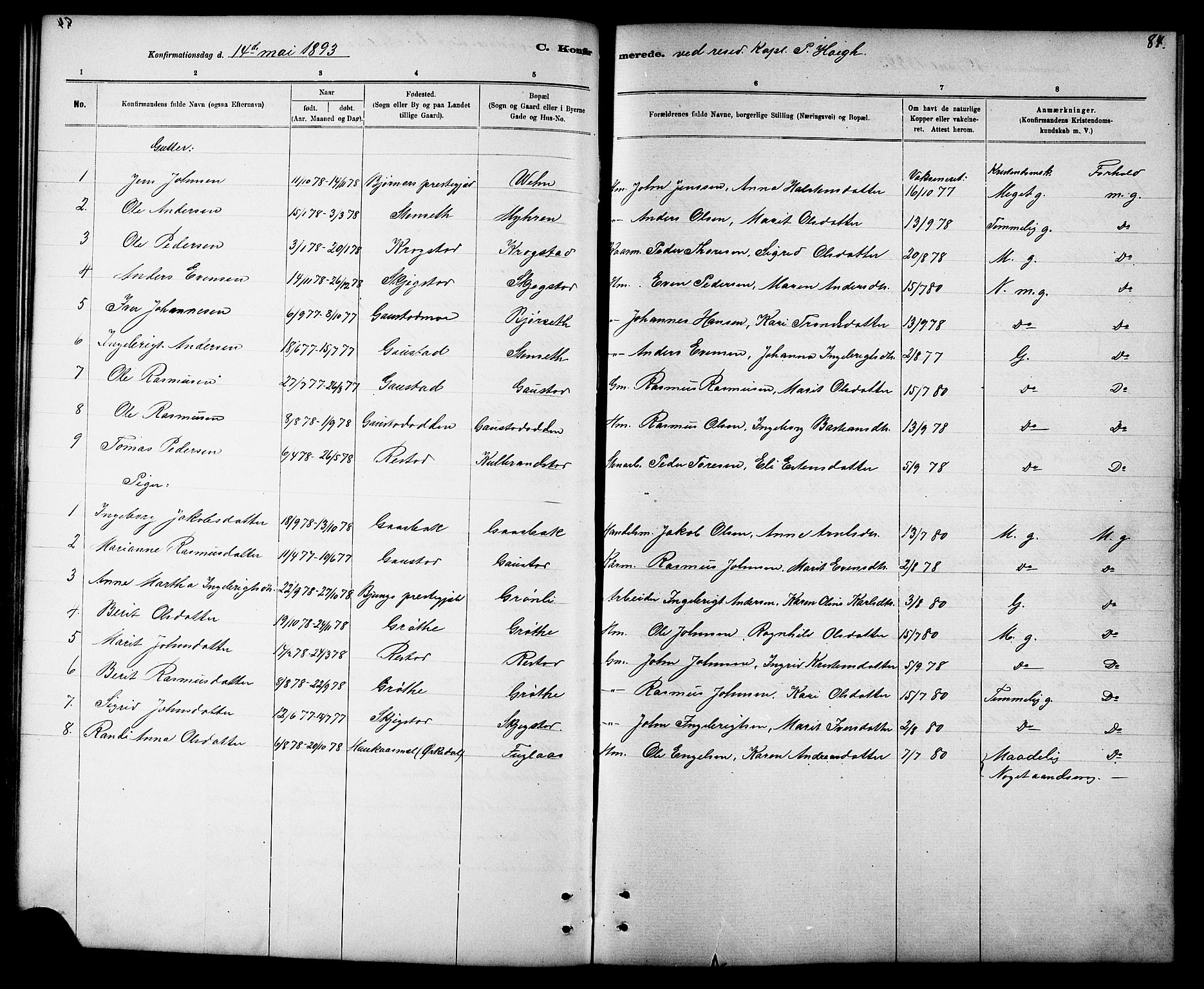 Ministerialprotokoller, klokkerbøker og fødselsregistre - Sør-Trøndelag, SAT/A-1456/694/L1132: Parish register (copy) no. 694C04, 1887-1914, p. 84