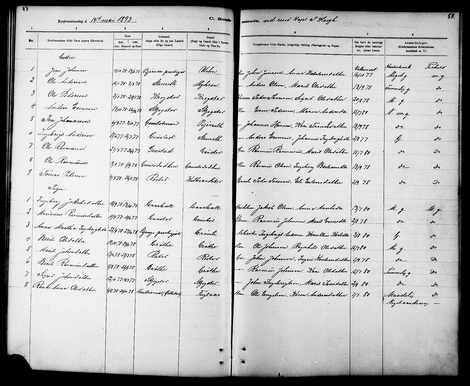 Ministerialprotokoller, klokkerbøker og fødselsregistre - Sør-Trøndelag, AV/SAT-A-1456/694/L1132: Parish register (copy) no. 694C04, 1887-1914, p. 84