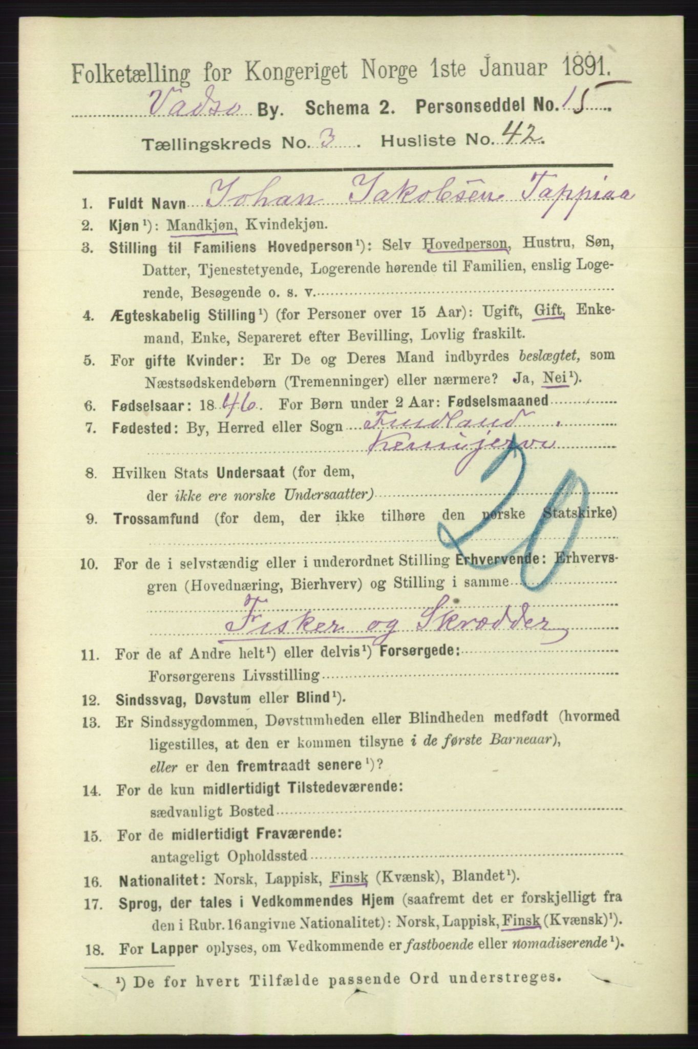 RA, 1891 census for 2003 Vadsø, 1891, p. 2045