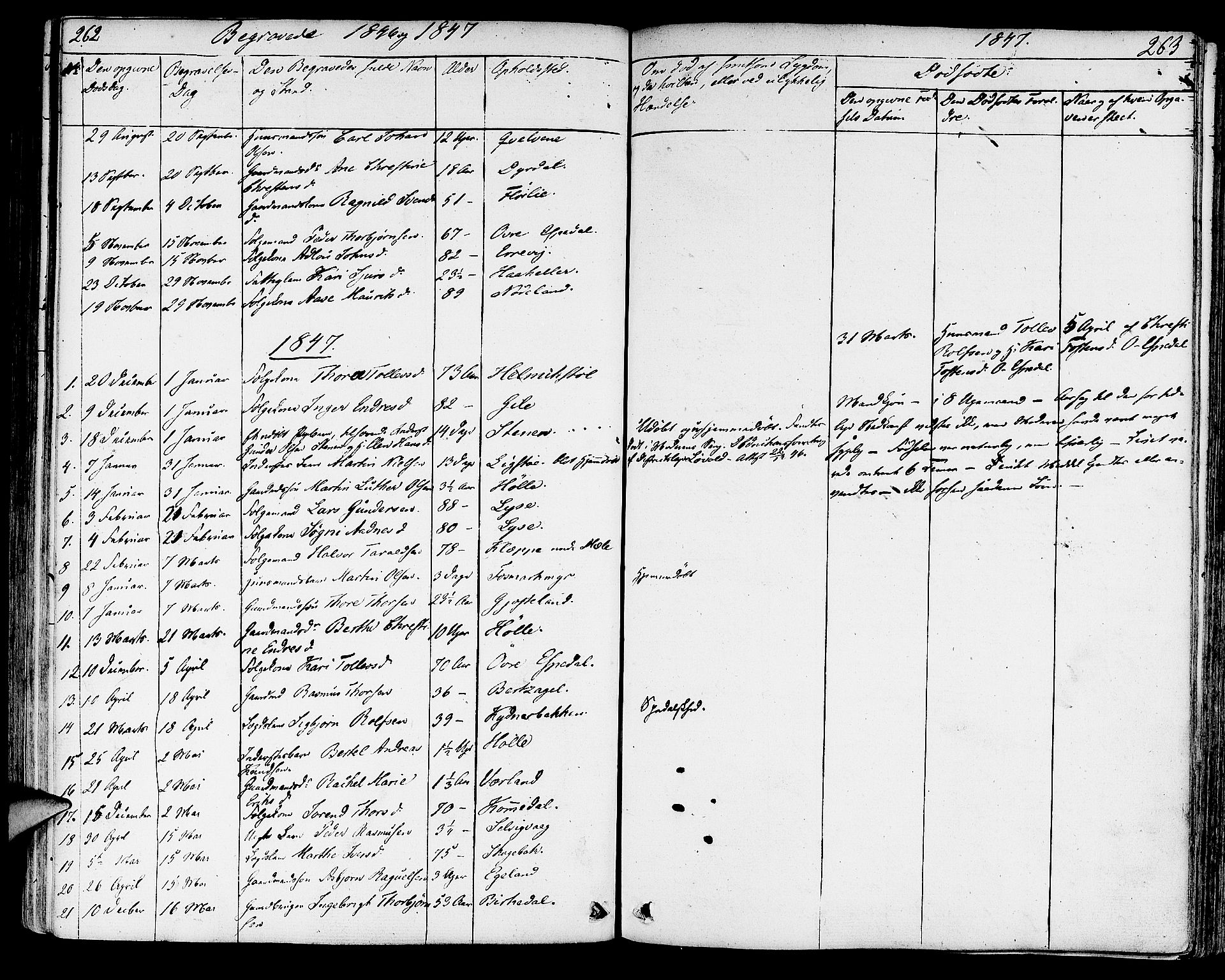 Strand sokneprestkontor, SAST/A-101828/H/Ha/Haa/L0005: Parish register (official) no. A 5, 1833-1854, p. 262-263