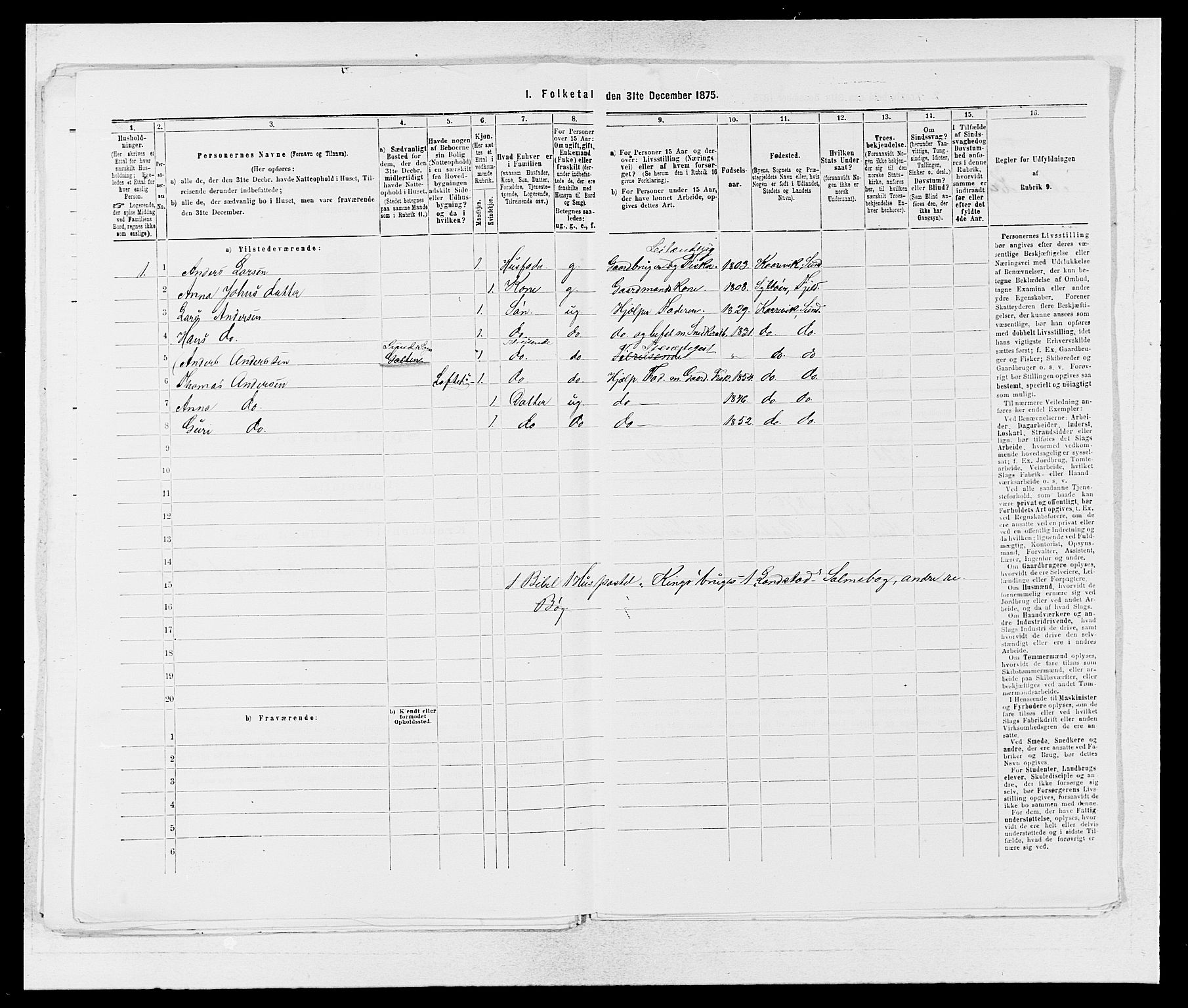 SAB, 1875 census for 1245P Sund, 1875, p. 568