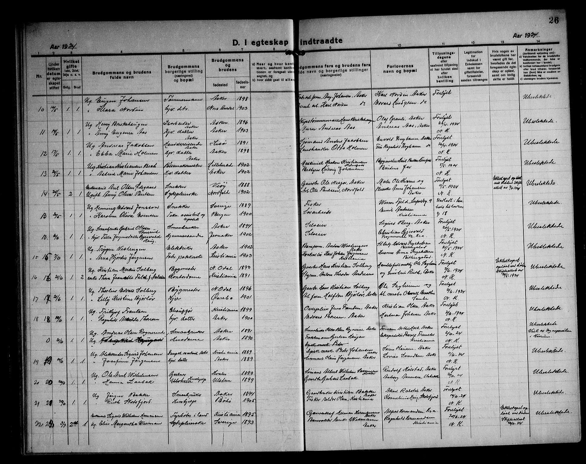 Asker prestekontor Kirkebøker, AV/SAO-A-10256a/F/Fa/L0020: Parish register (official) no. I 20, 1918-1948, p. 26