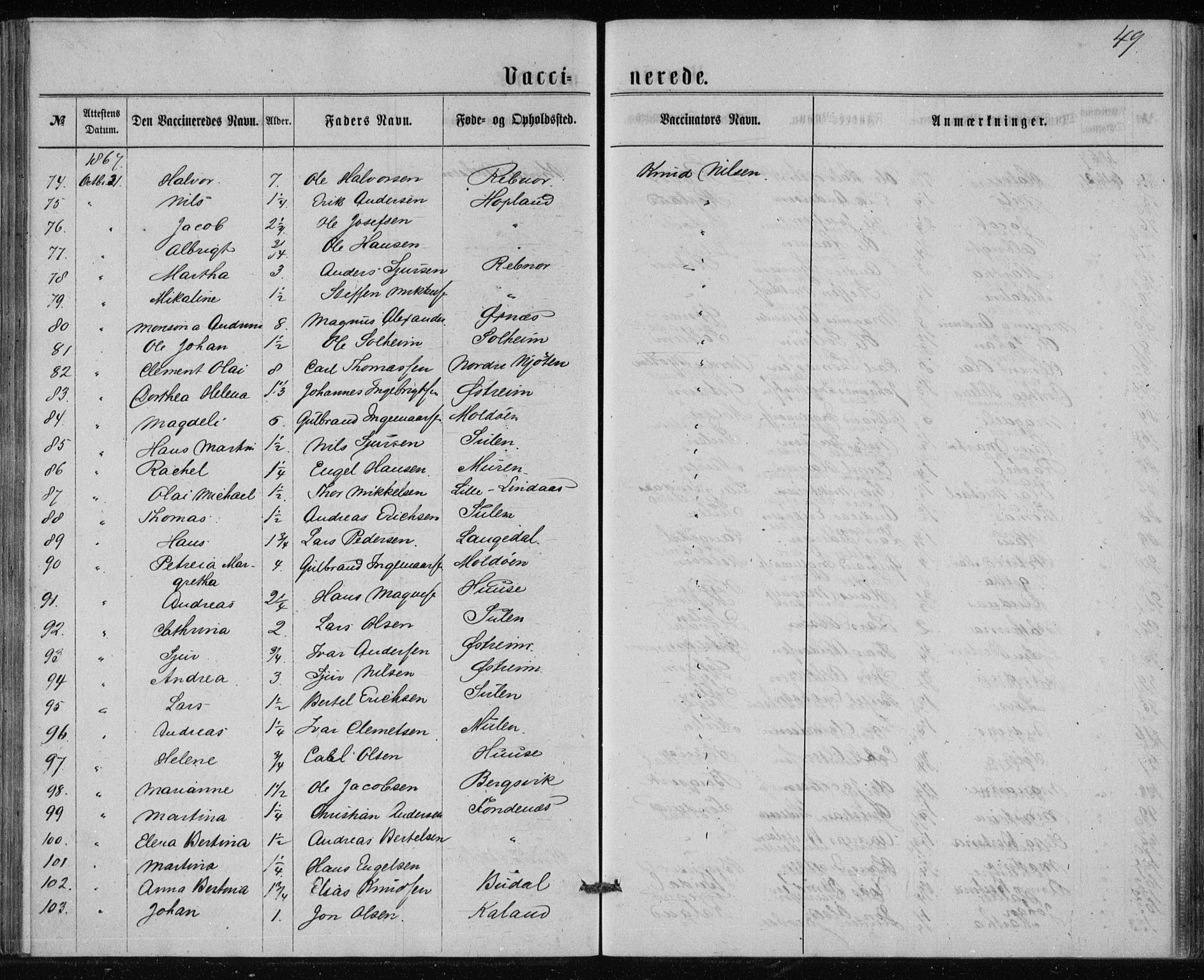 Lindås Sokneprestembete, AV/SAB-A-76701/H/Haa/Haaa/L0017: Parish register (official) no. A 17, 1874-1877, p. 49