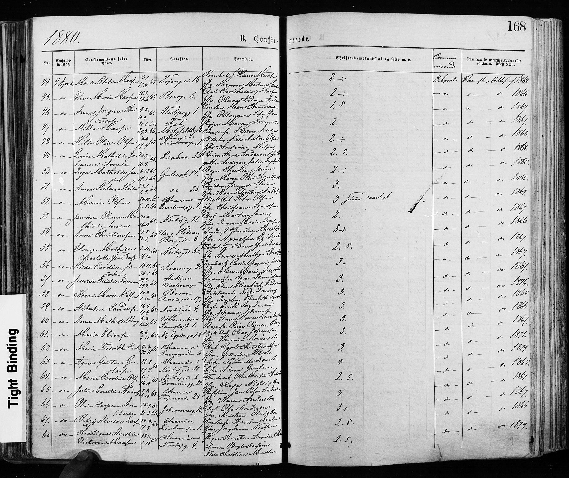 Grønland prestekontor Kirkebøker, AV/SAO-A-10848/F/Fa/L0005: Parish register (official) no. 5, 1869-1880, p. 168