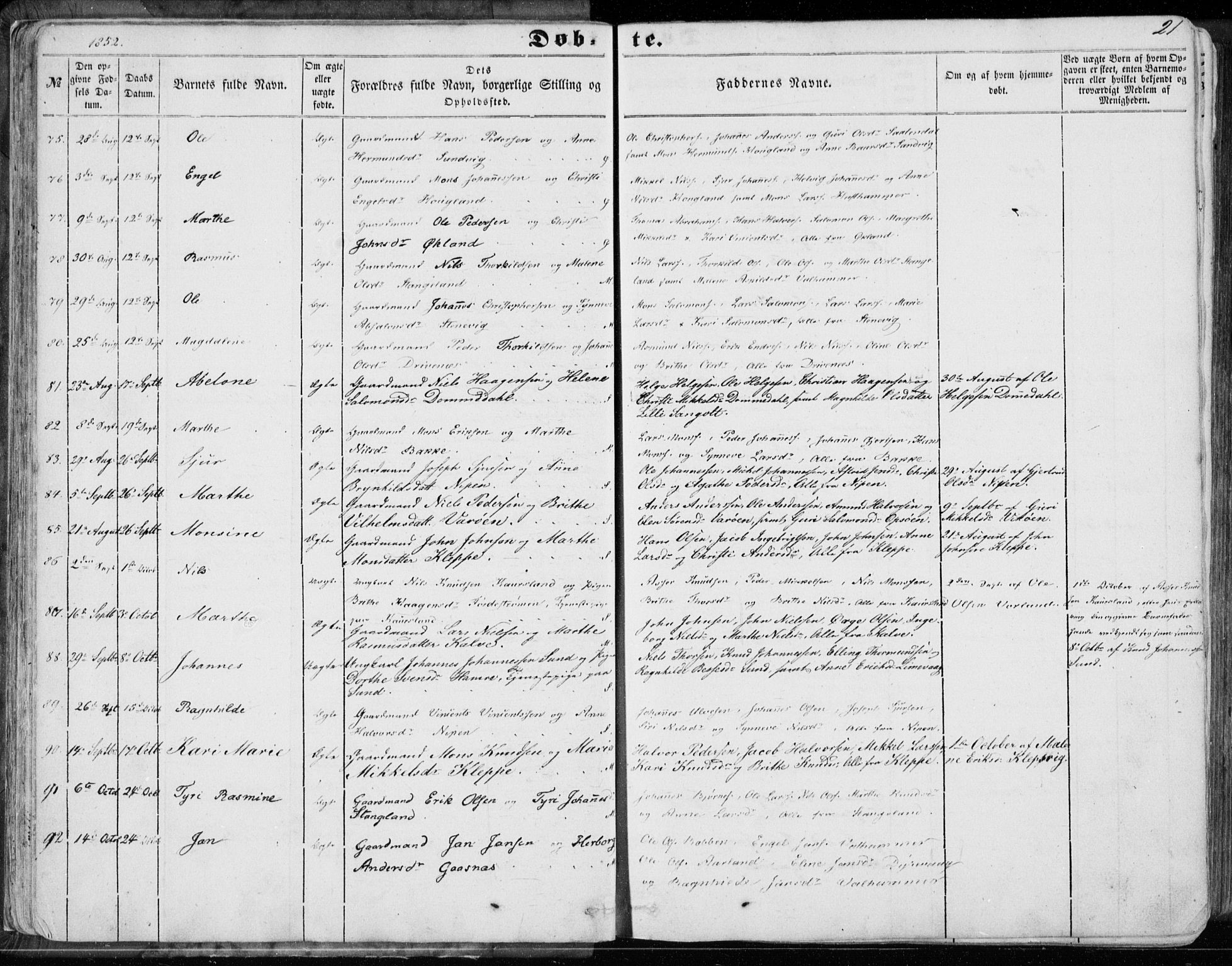 Sund sokneprestembete, AV/SAB-A-99930: Parish register (official) no. A 14, 1850-1866, p. 21