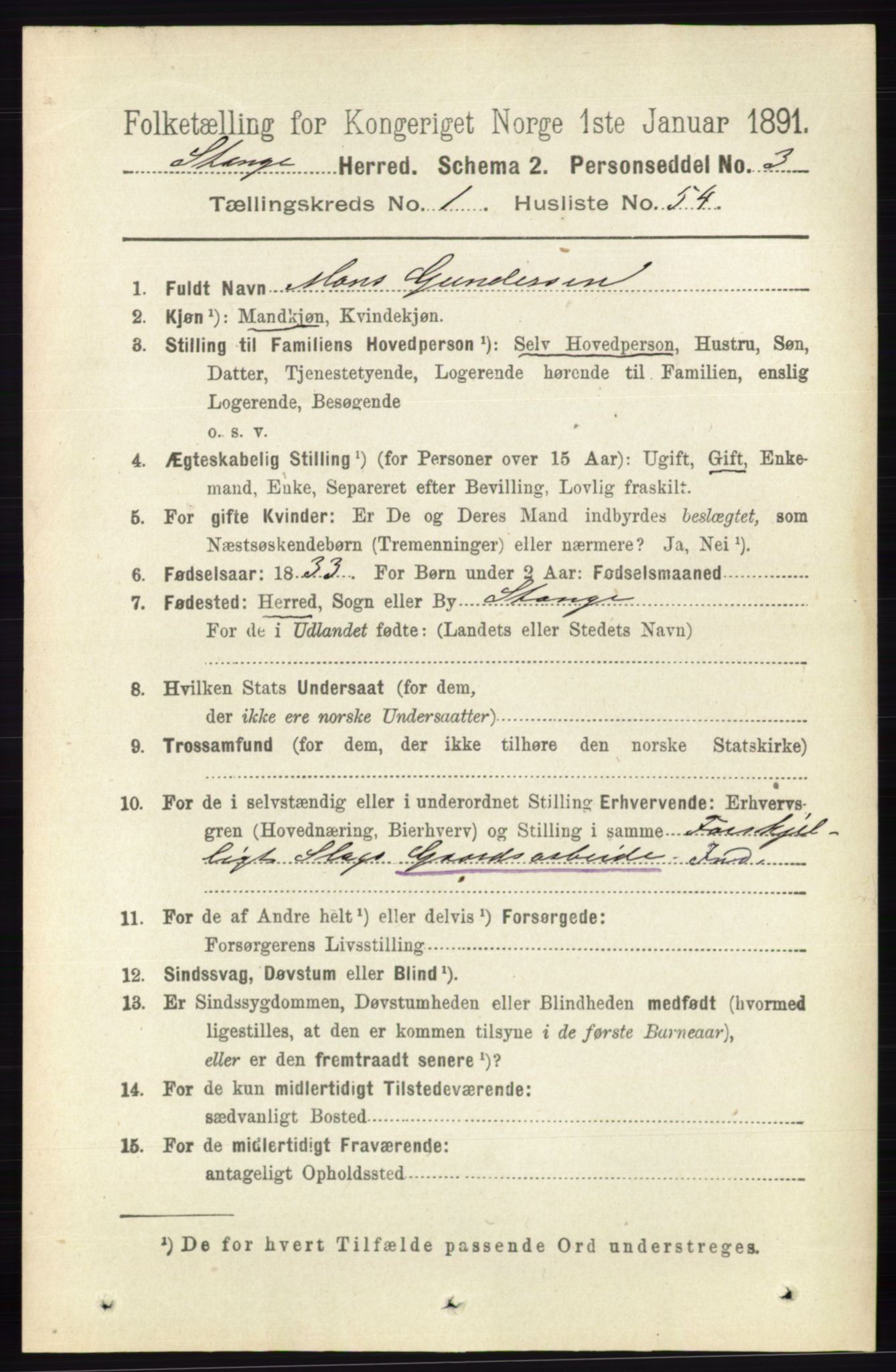 RA, 1891 census for 0417 Stange, 1891, p. 530