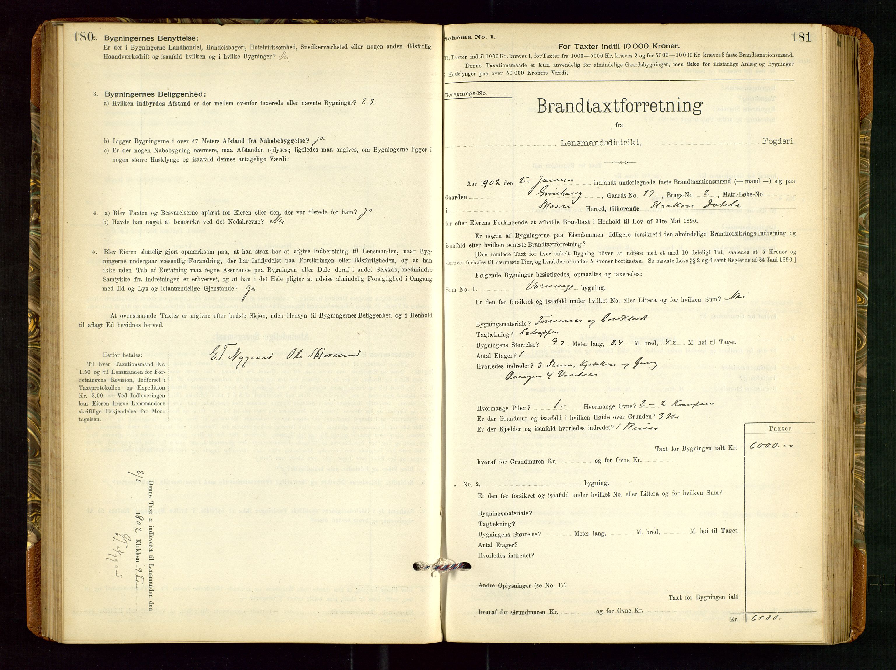 Torvestad lensmannskontor, SAST/A-100307/1/Gob/L0002: "Brandtakstprotokol for Lensmanden i Torvestad", 1900-1905, p. 180-181