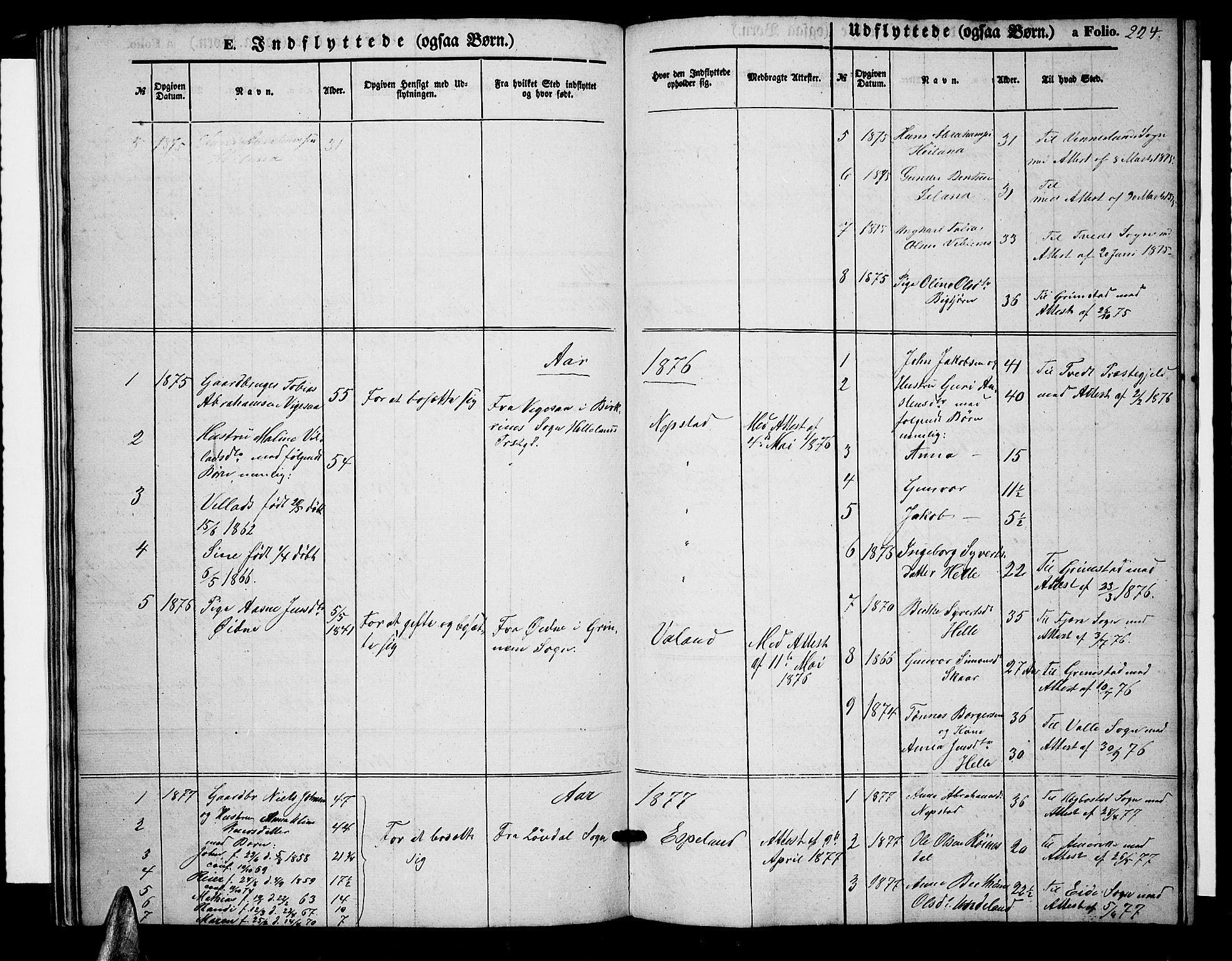 Nord-Audnedal sokneprestkontor, SAK/1111-0032/F/Fb/Fba/L0002: Parish register (copy) no. B 2, 1856-1882, p. 224