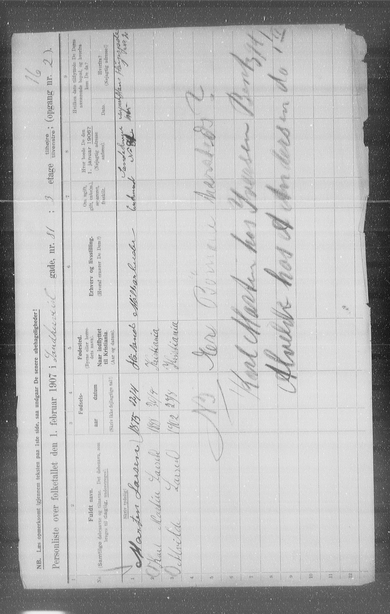 OBA, Municipal Census 1907 for Kristiania, 1907, p. 44698