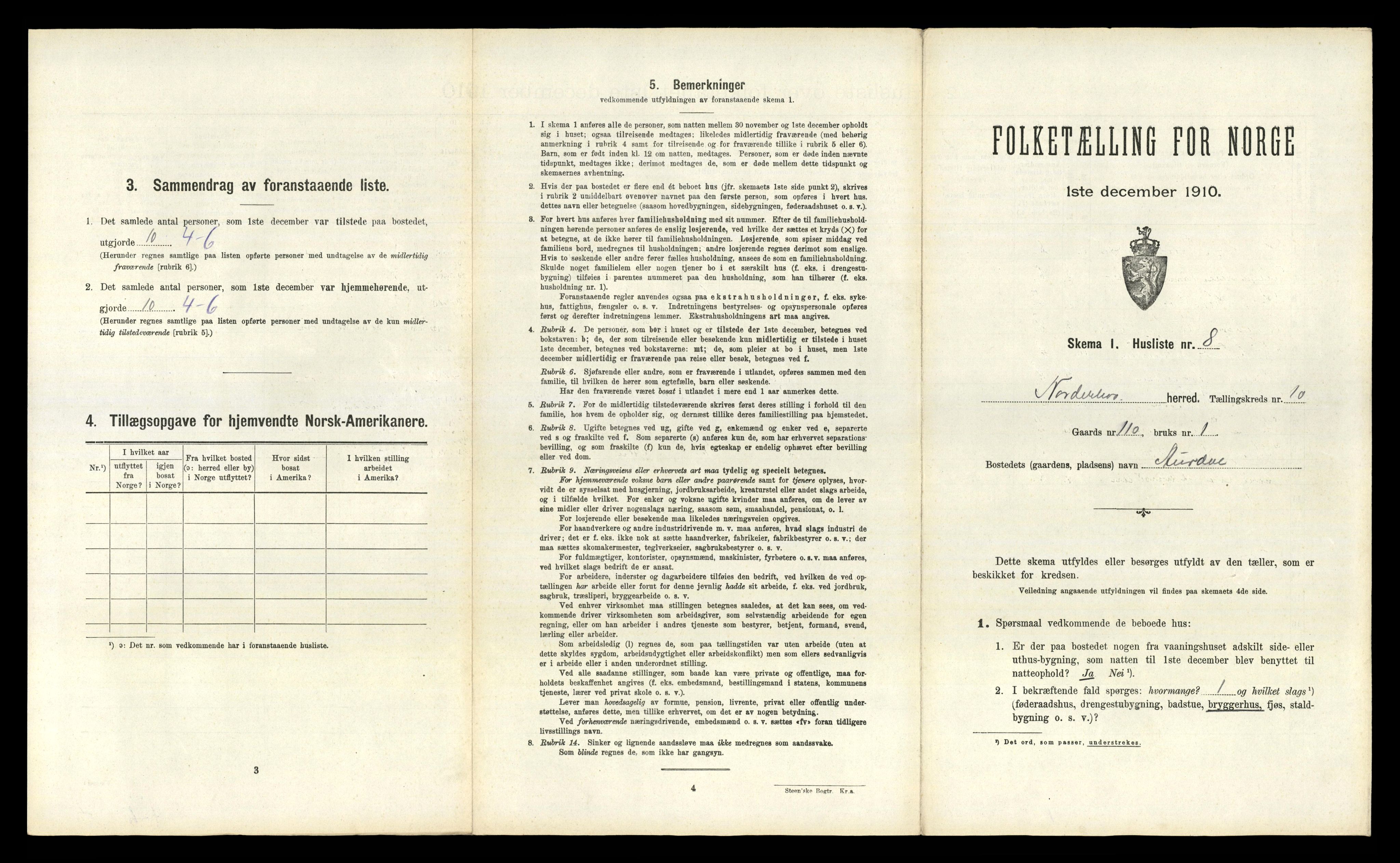 RA, 1910 census for Norderhov, 1910, p. 2582