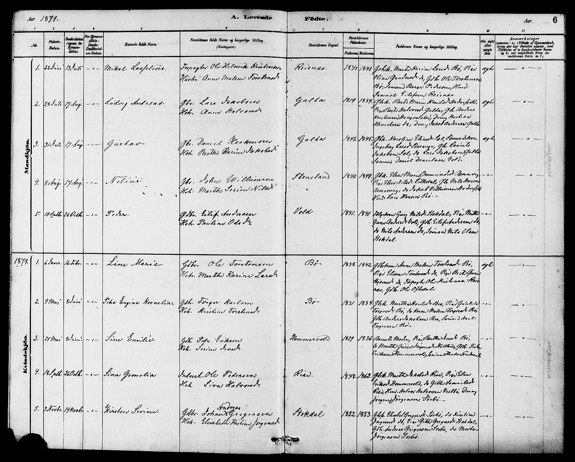 Rennesøy sokneprestkontor, SAST/A -101827/H/Ha/Haa/L0008: Parish register (official) no. A 8, 1878-1890, p. 6