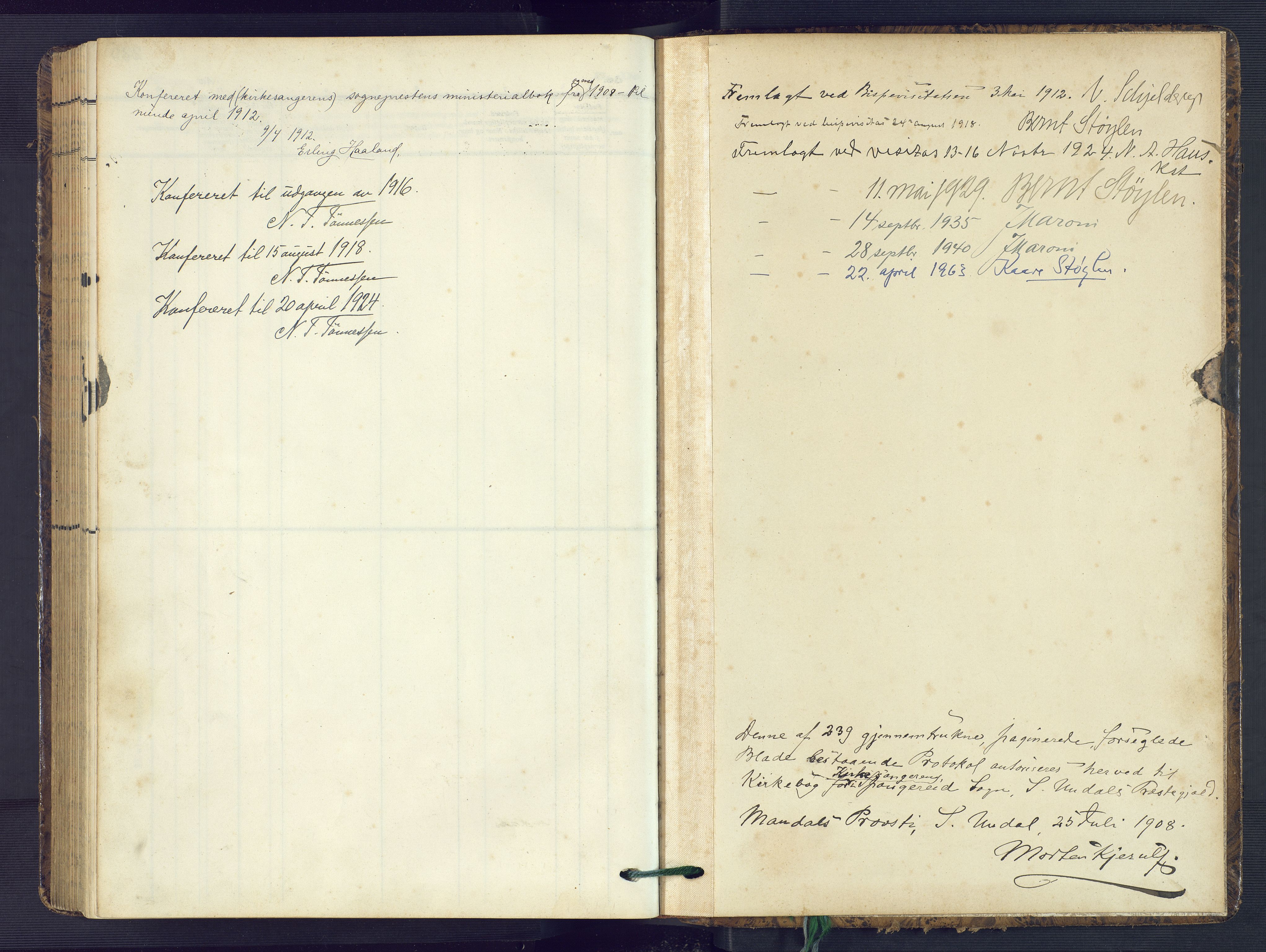 Sør-Audnedal sokneprestkontor, AV/SAK-1111-0039/F/Fb/Fba/L0005: Parish register (copy) no. B 5, 1908-1963