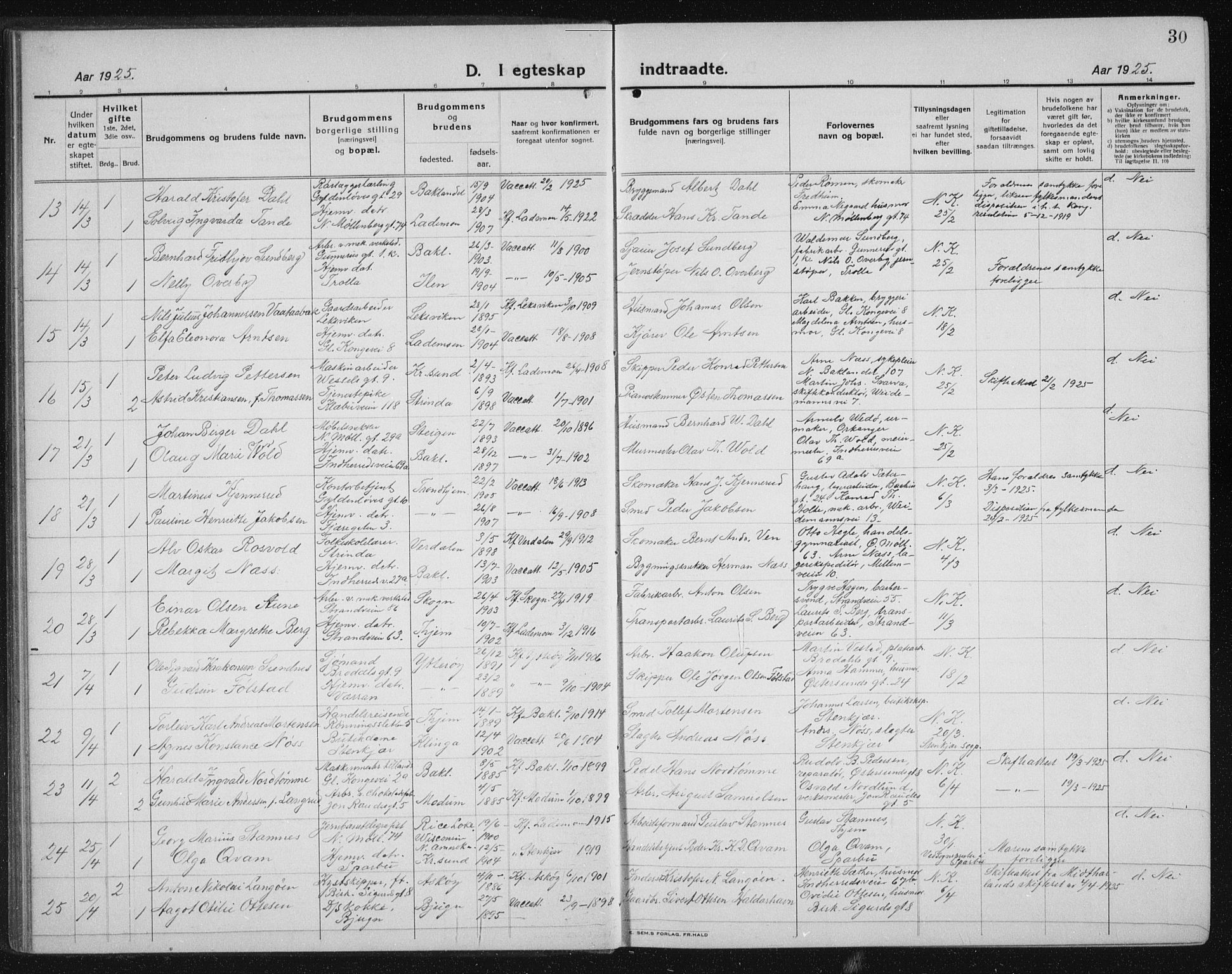 Ministerialprotokoller, klokkerbøker og fødselsregistre - Sør-Trøndelag, SAT/A-1456/605/L0260: Parish register (copy) no. 605C07, 1922-1942, p. 30